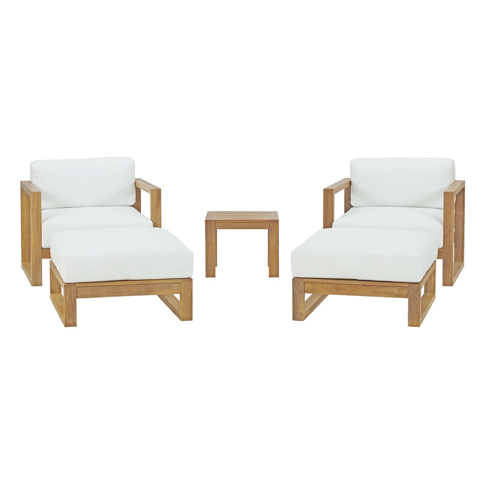 Modway Outdoor Conversation Sets - Upland 5 Piece Outdoor Patio Teak Set Natural White