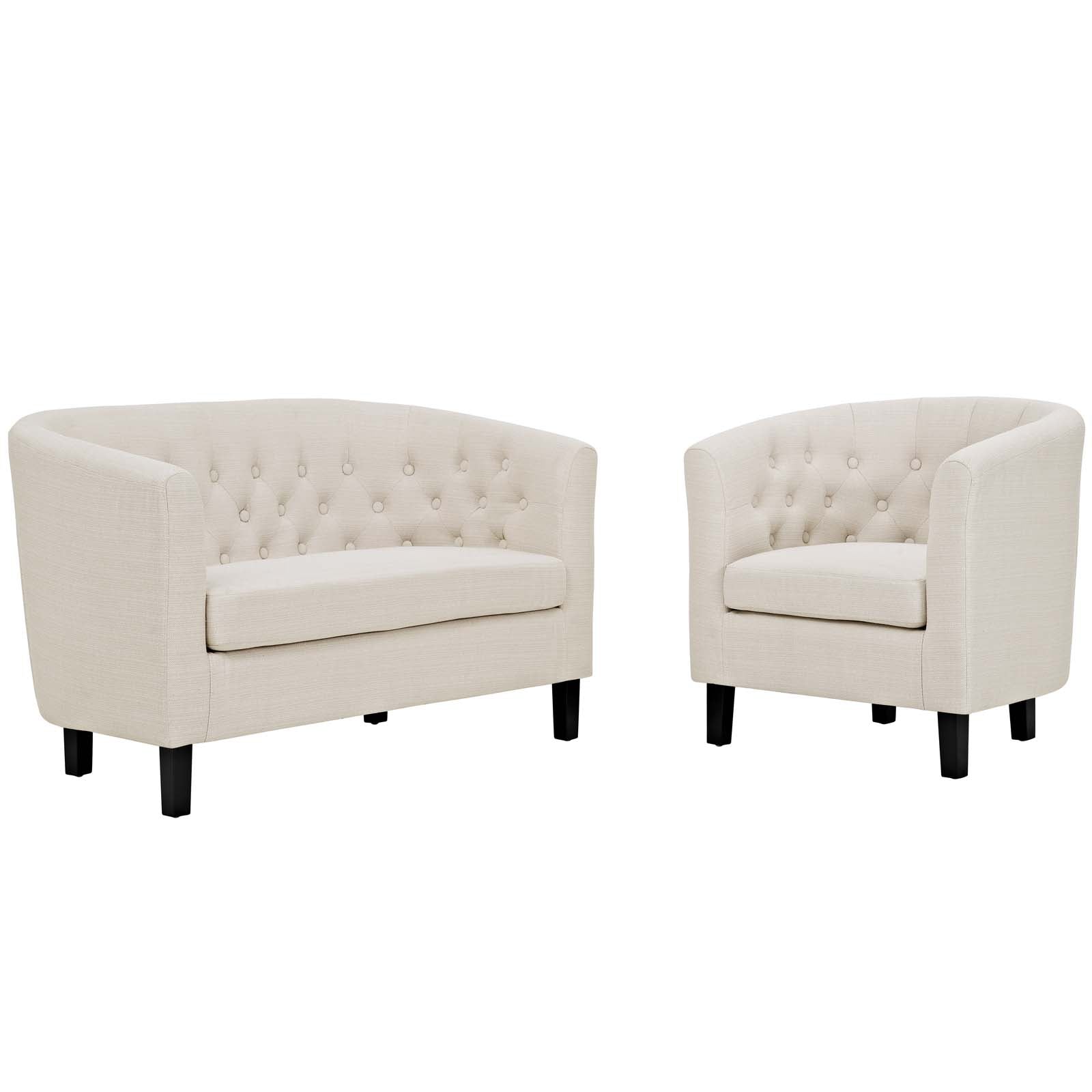 Modway Living Room Sets - Prospect 2 Piece Upholstered Fabric Loveseat and Armchair Set Beige