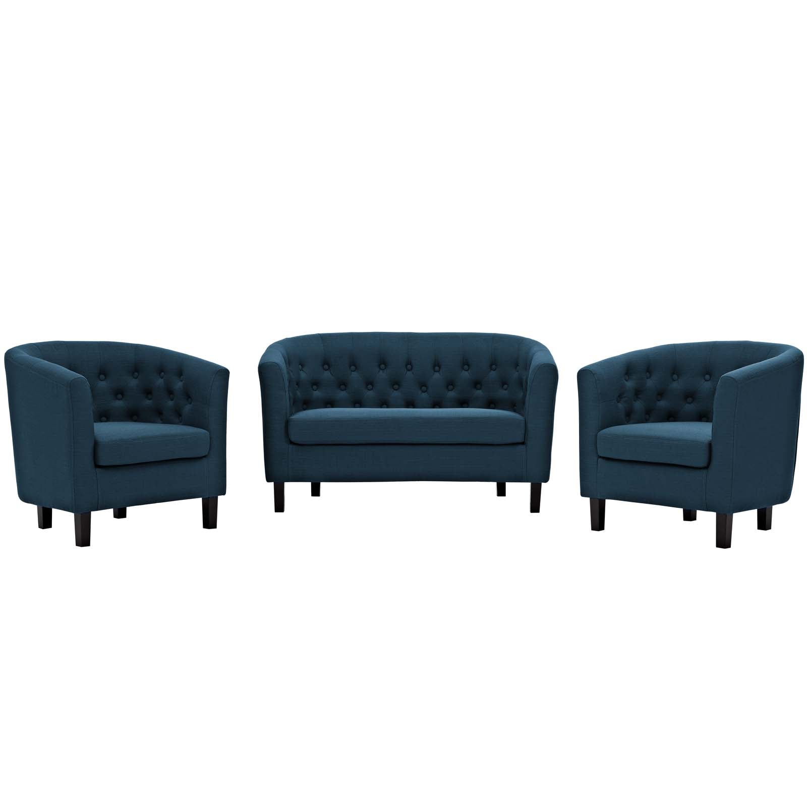 Modway Living Room Sets - Prospect 3 Piece Upholstered Fabric Loveseat and Armchair Set Azure