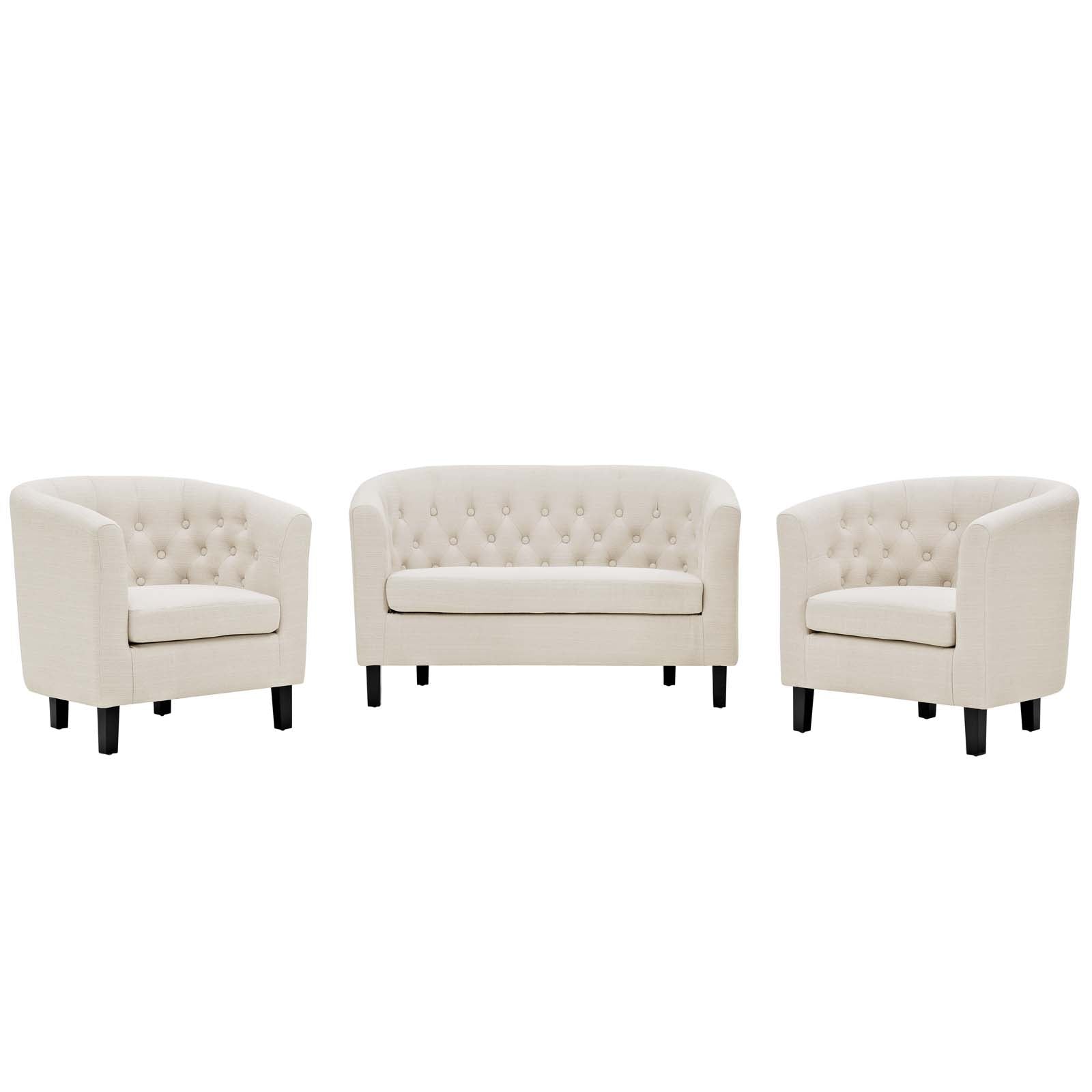Modway Living Room Sets - Prospect 3 Piece Upholstered Fabric Loveseat and Armchair Set Beige