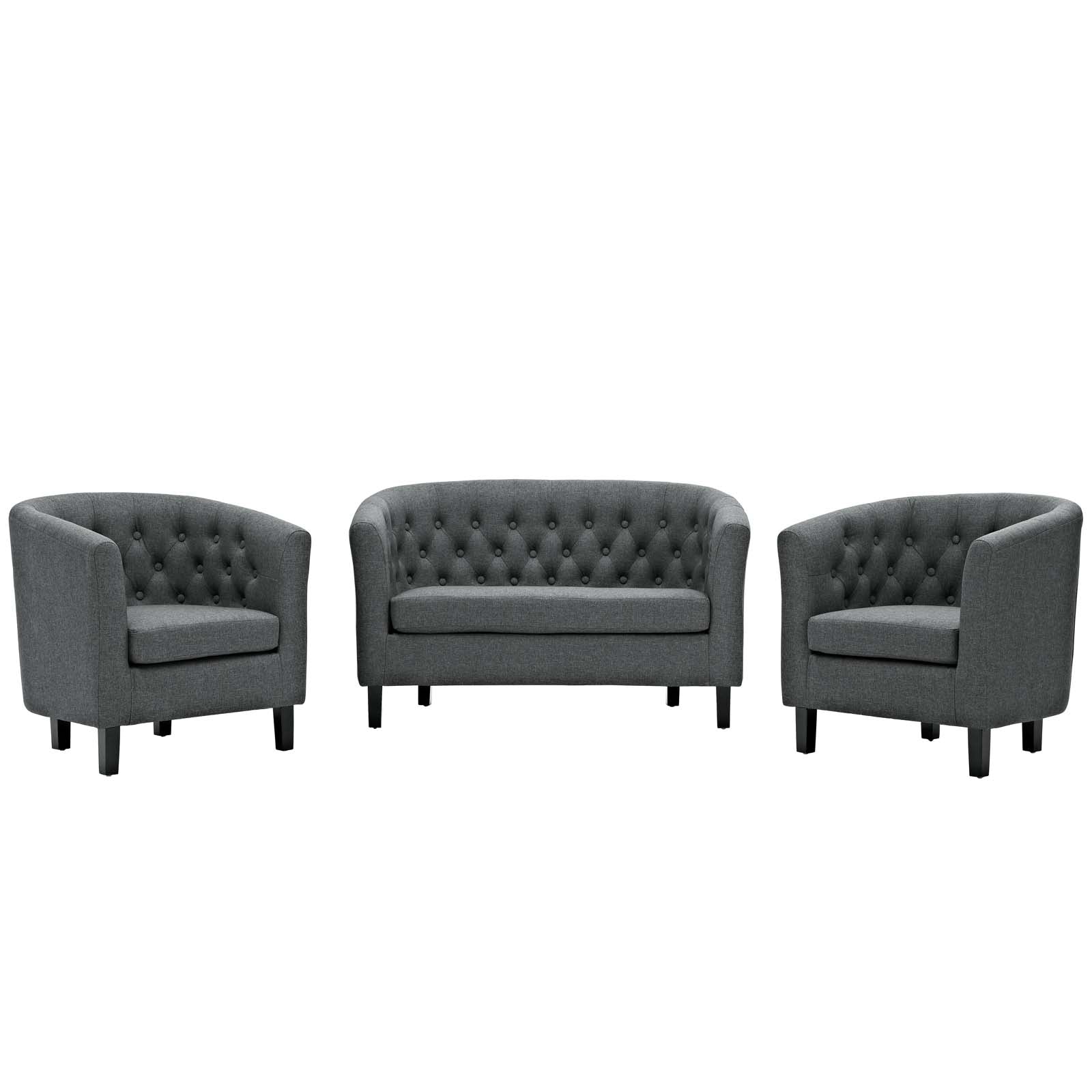 Modway Living Room Sets - Prospect 3 Piece Upholstered Fabric Loveseat and Armchair Set Gray