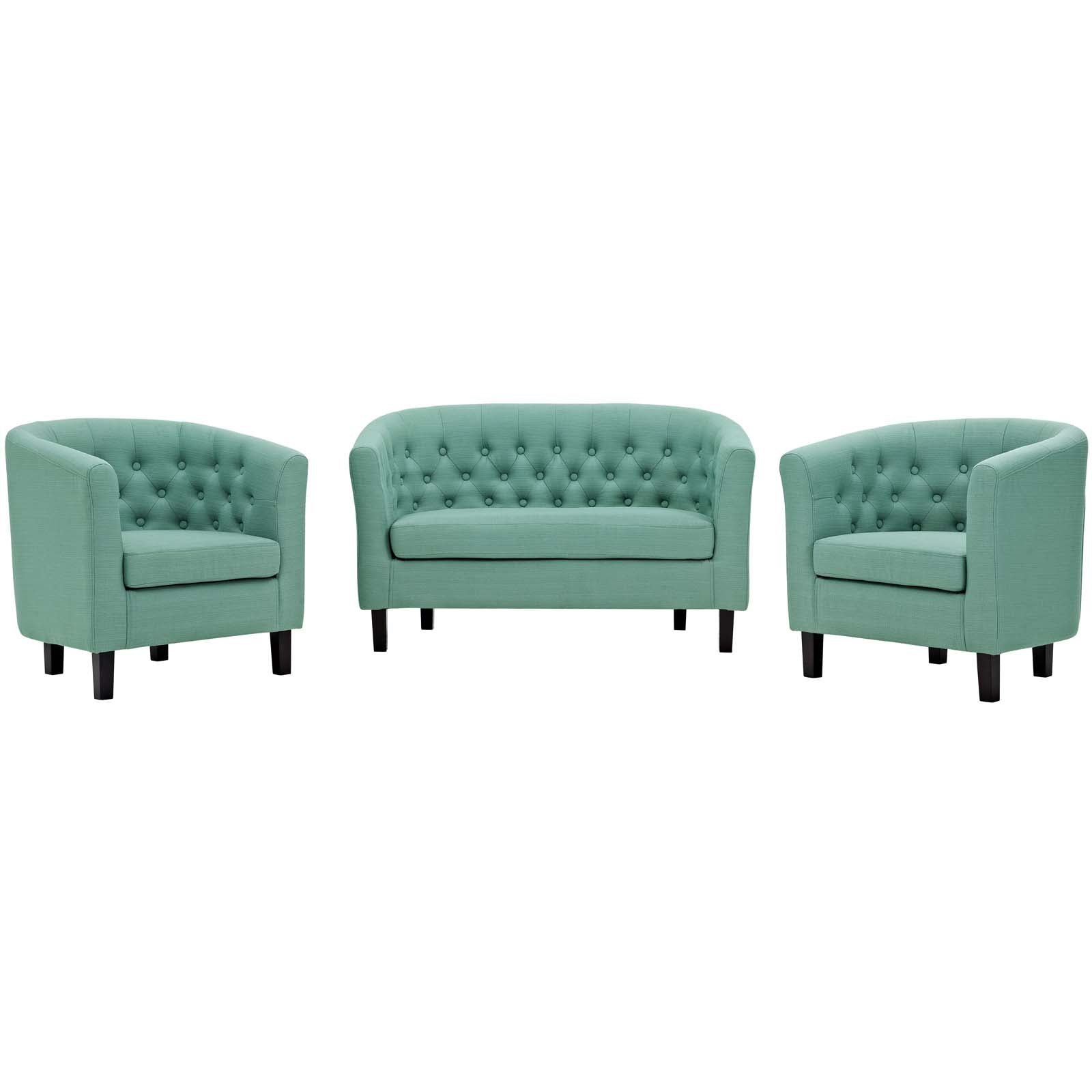 Modway Living Room Sets - Prospect 3 Piece Upholstered Fabric Loveseat and Armchair Set Laguna