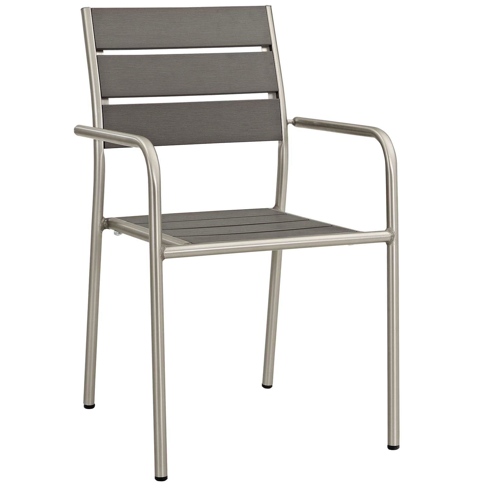 Modway Outdoor Dining Chairs - Shore Outdoor Patio Aluminum Dining Rounded Armchair Set of 2 Silver Gray