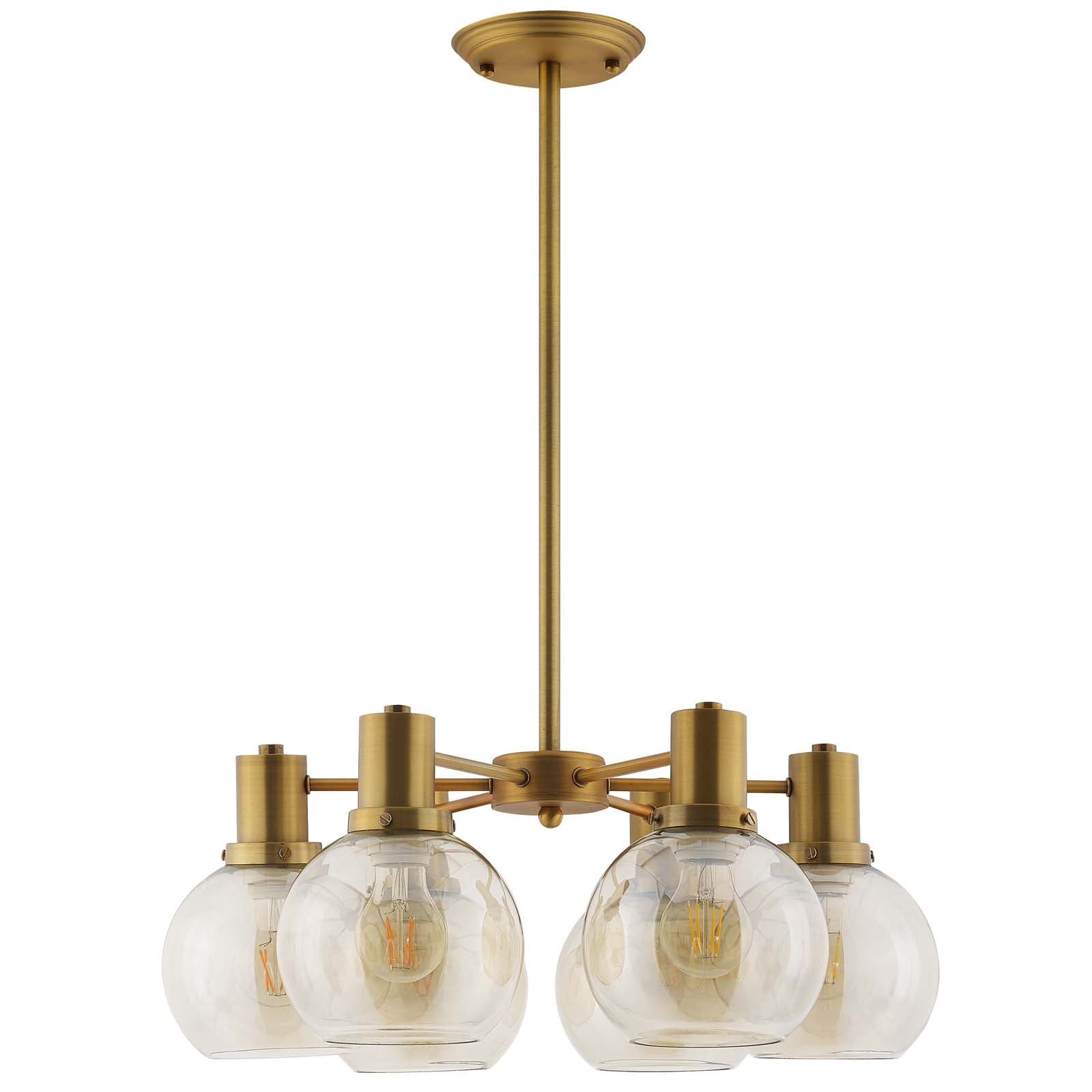 Modway Ceiling Lights - Resound Amber Glass And Brass Pendant Chandelier Brass