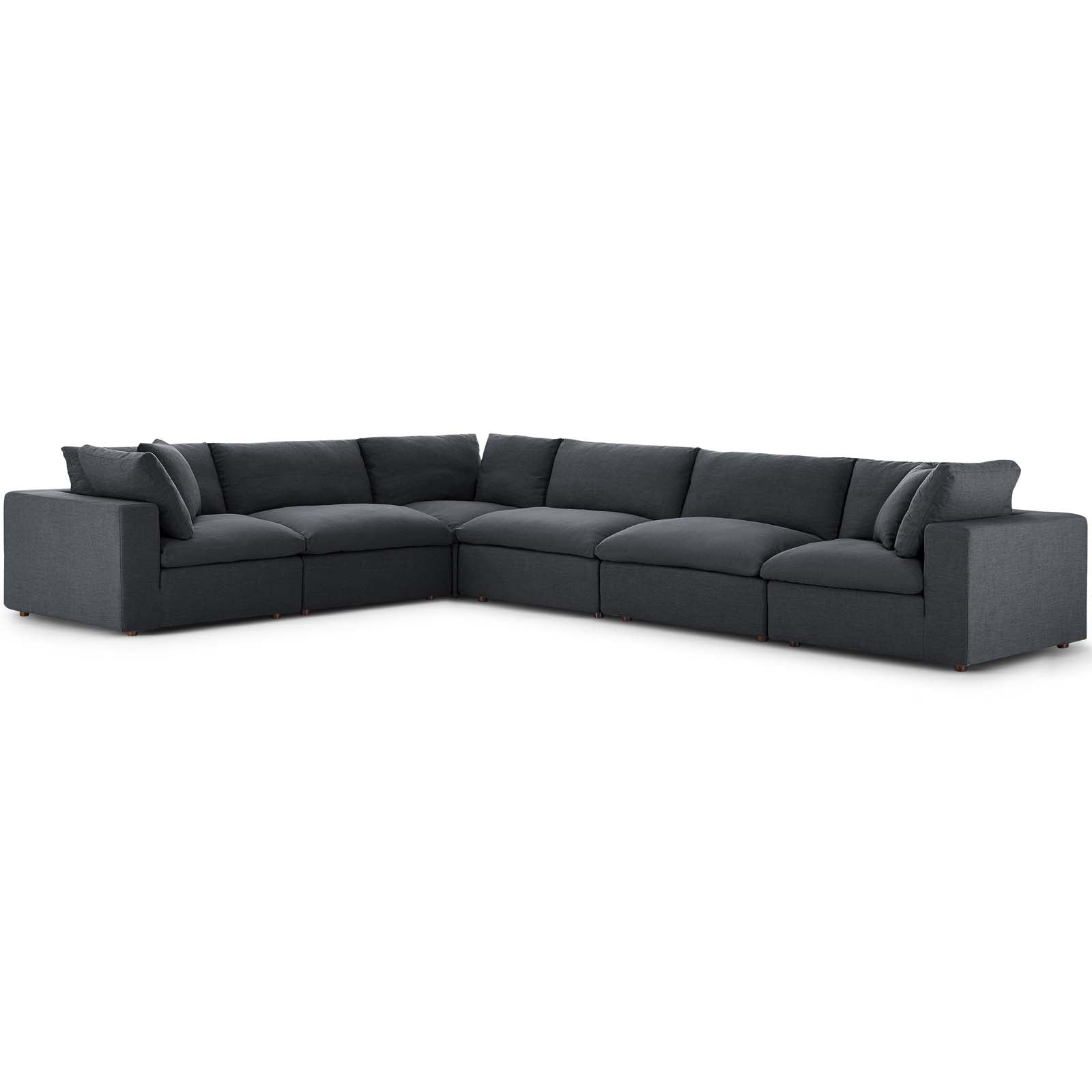 Modway Living Room Sets - Commix Down Filled Overstuffed 6 Piece 119" W Sectional Sofa Set Gray