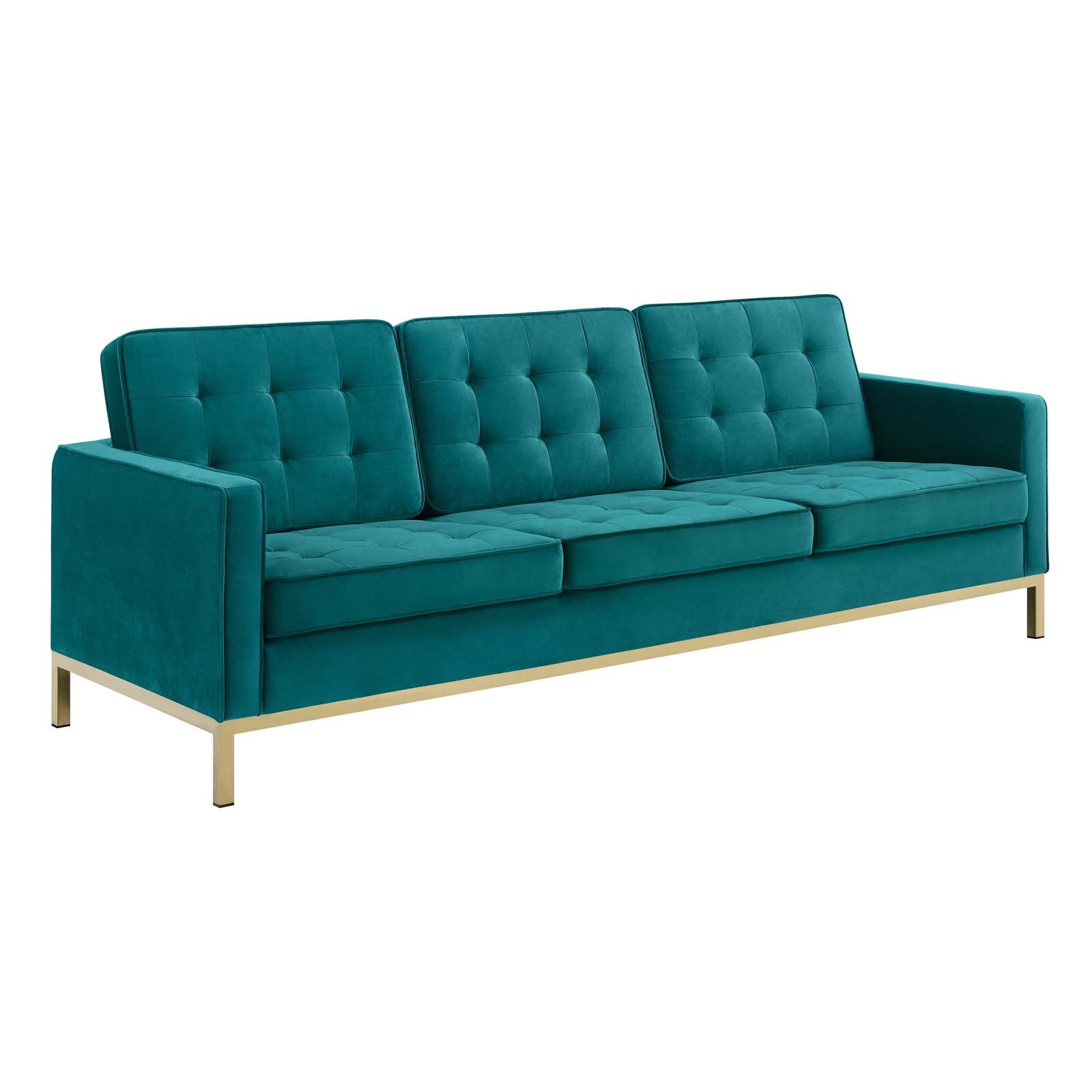 Modway Sofas & Couches - Loft Gold Stainless Steel Leg Performance Velvet Sofa Gold And Teal