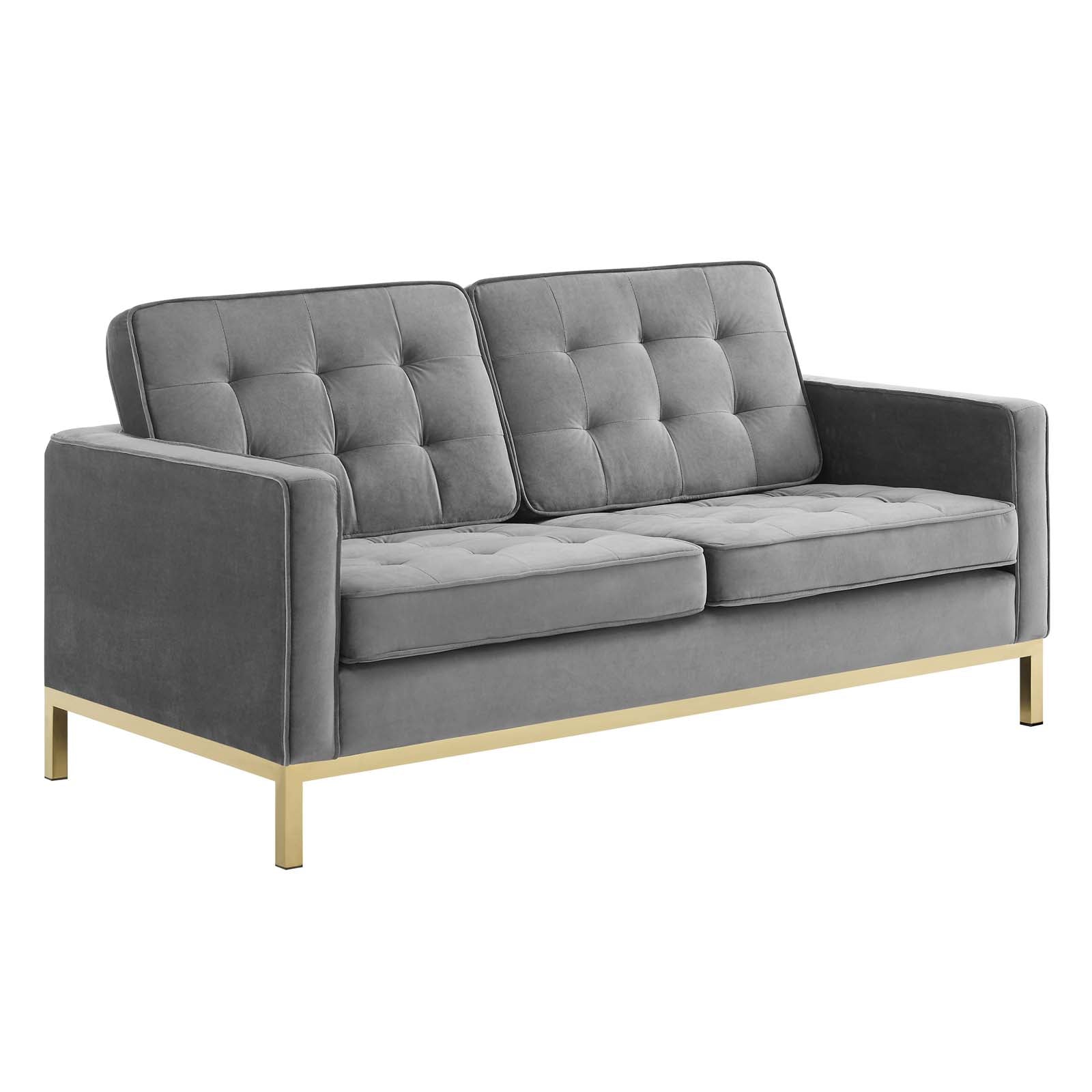 Modway Loveseats - Loft Gold Stainless Steel Leg Performance Velvet Loveseat Gold Gray