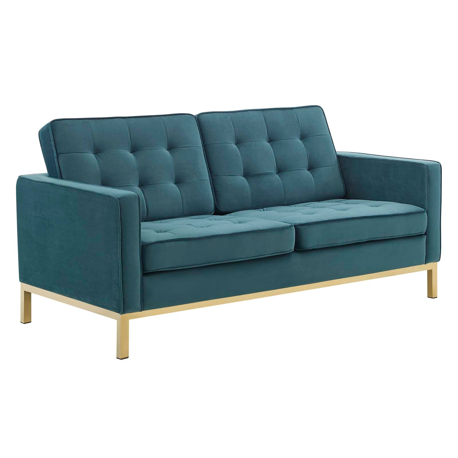 Modway Loveseats - Loft Gold Stainless Steel Leg Performance Velvet Loveseat Gold Teal