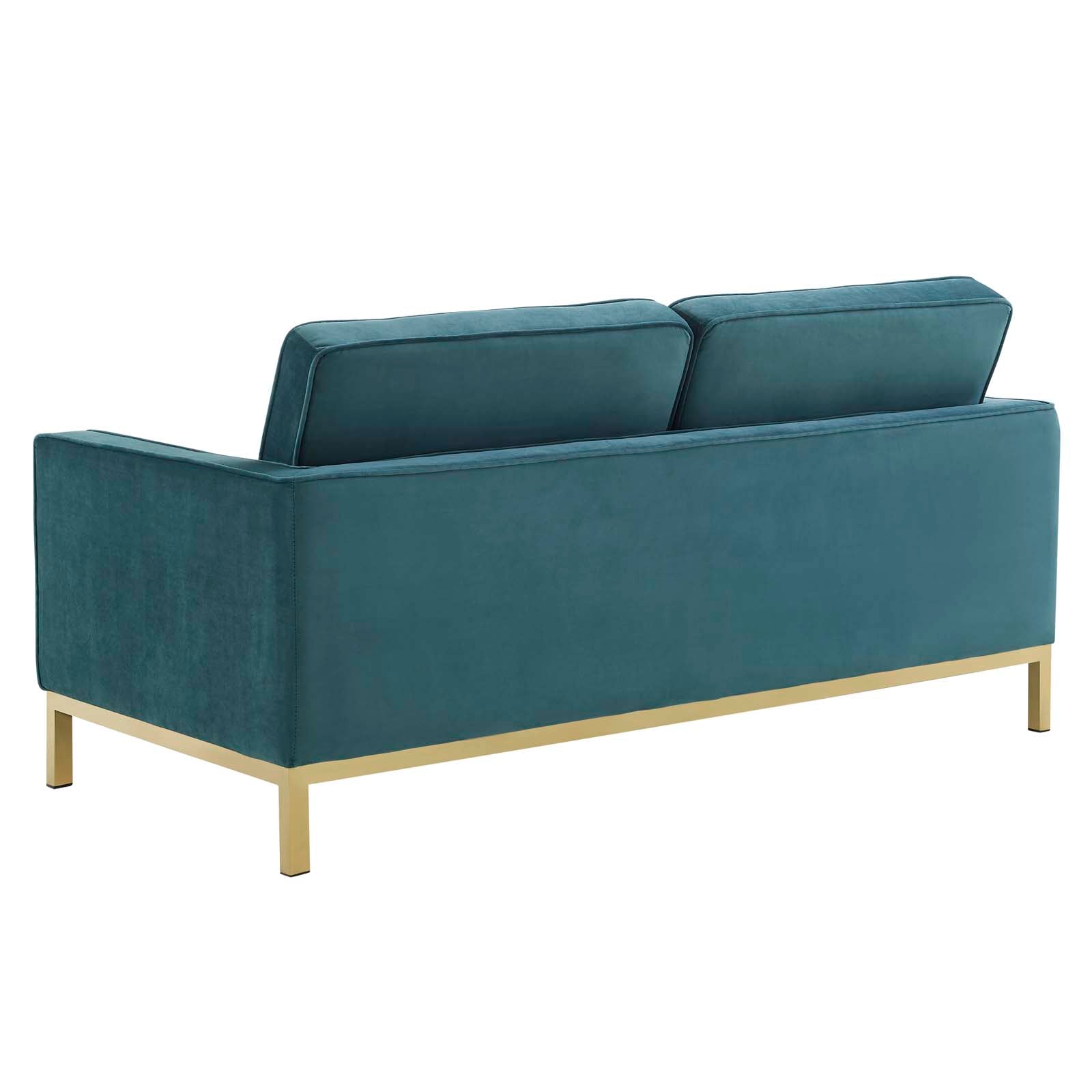 Modway Loveseats - Loft Gold Stainless Steel Leg Performance Velvet Loveseat Gold Teal