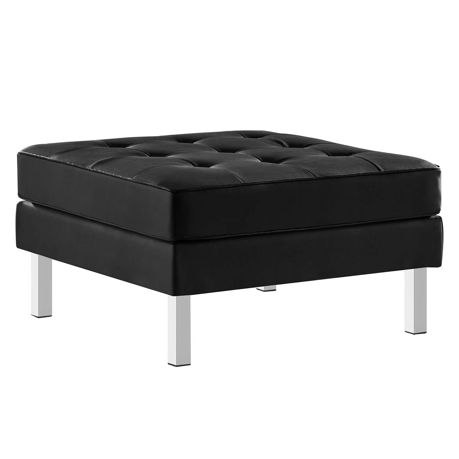 Modway Ottomans & Stools - Loft Tufted Upholstered Faux Leather Ottoman Silver Black