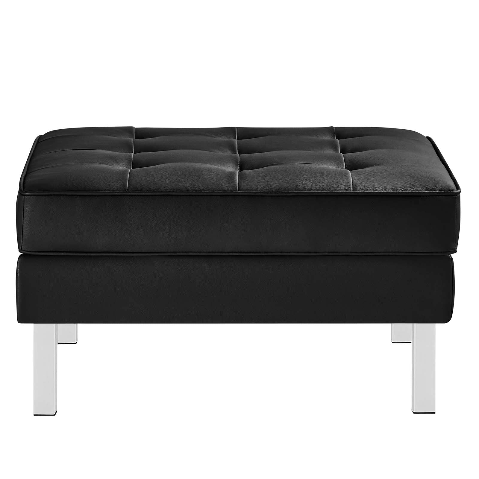 Modway Ottomans & Stools - Loft Tufted Upholstered Faux Leather Ottoman Silver Black