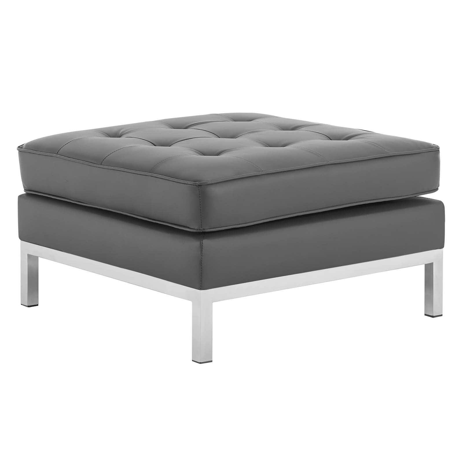 Modway Ottomans & Stools - Loft Tufted Upholstered Faux Leather Ottoman Silver Gray