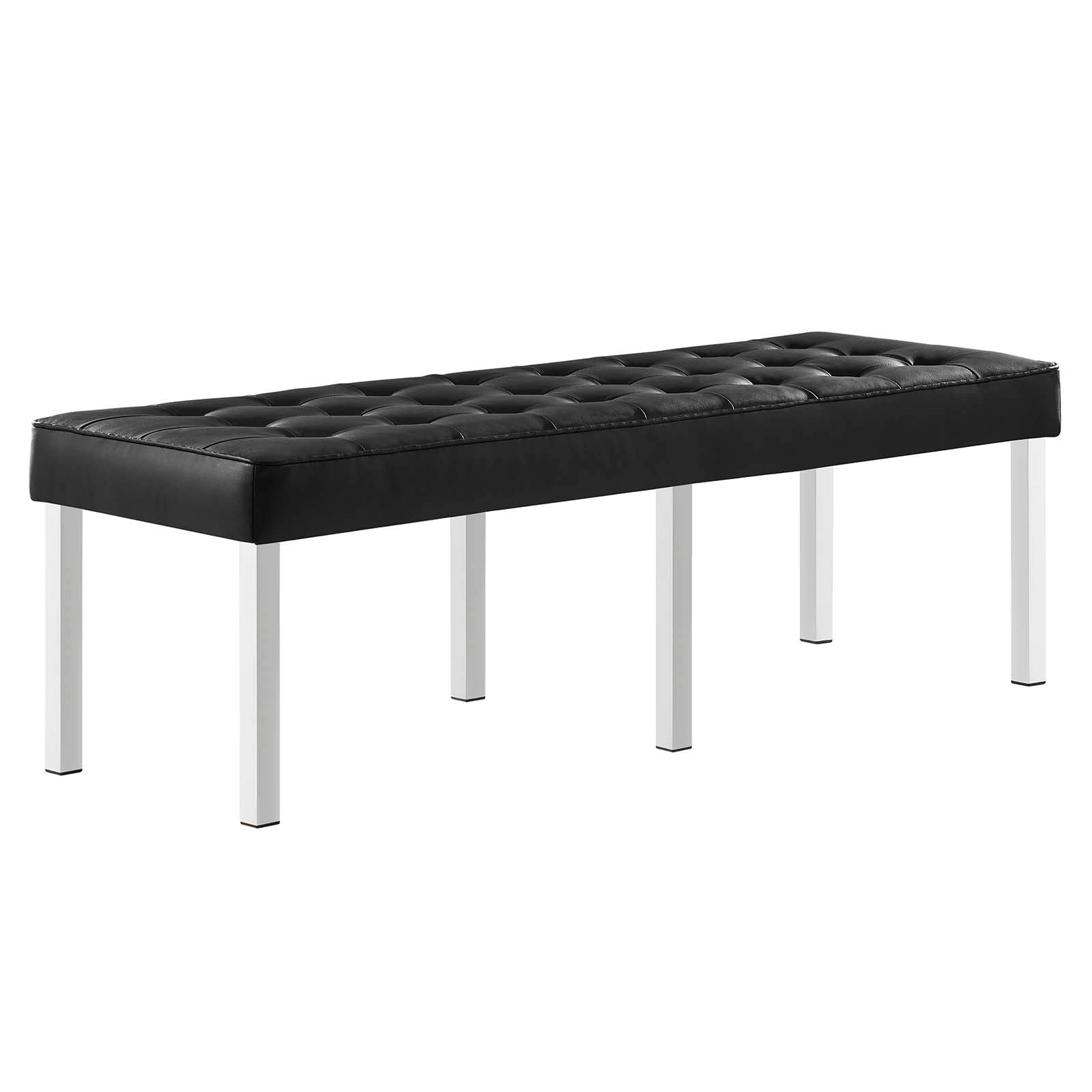 Modway Benches - Loft Tufted Large Upholstered Faux Leather Bench Silver Black