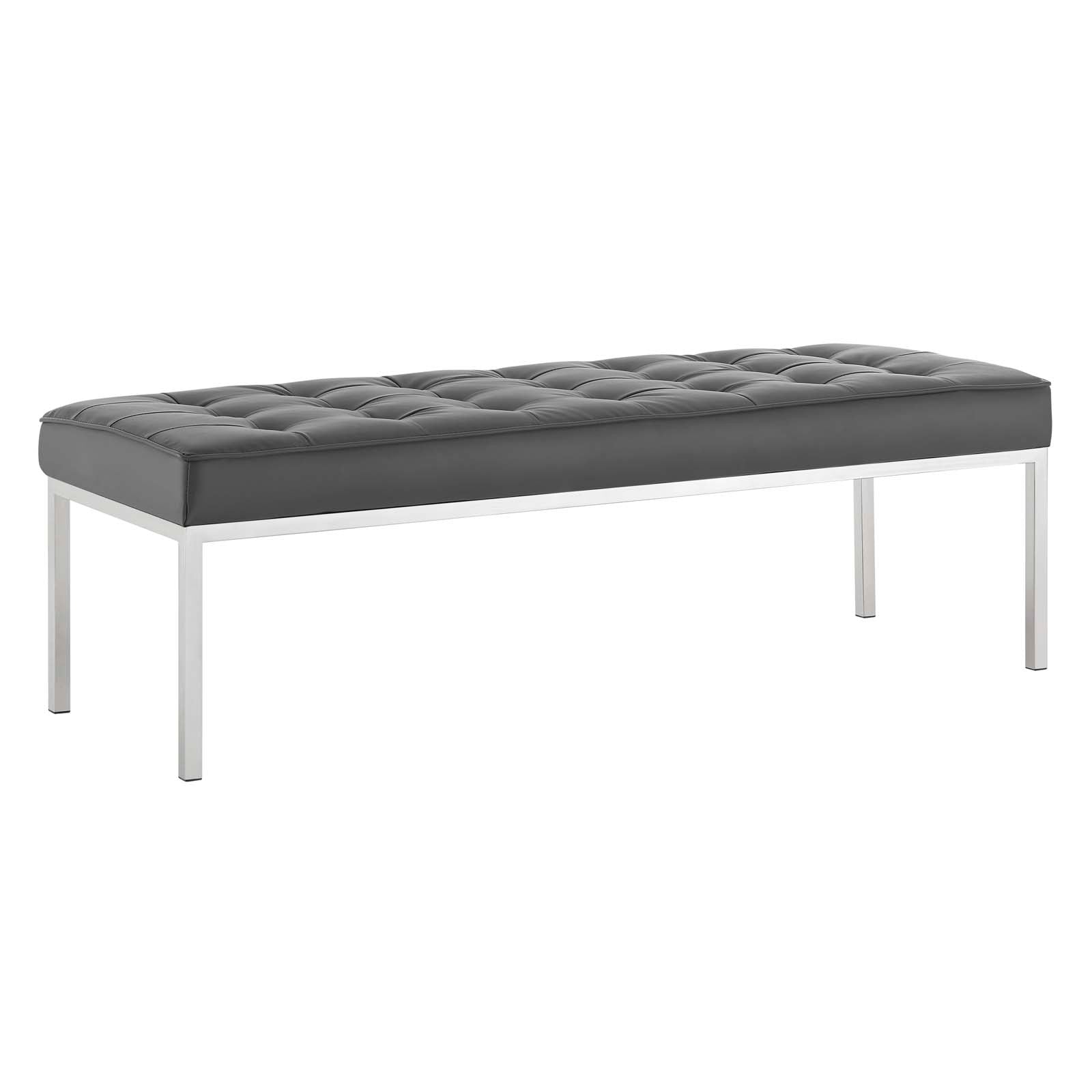Modway Benches - Loft Tufted Large Upholstered Faux Leather Bench Silver Gray