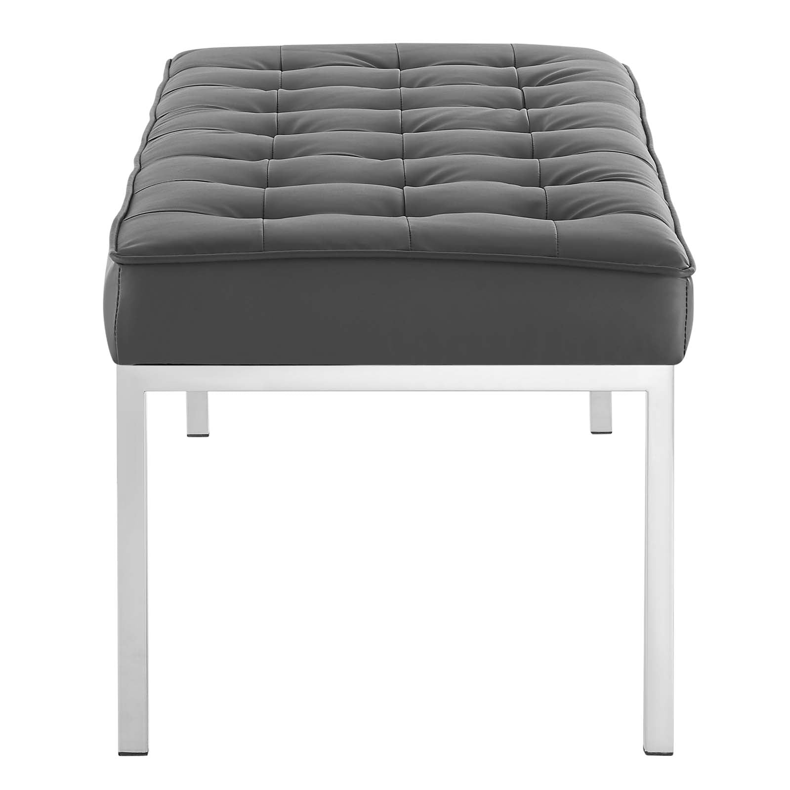 Modway Benches - Loft Tufted Large Upholstered Faux Leather Bench Silver Gray