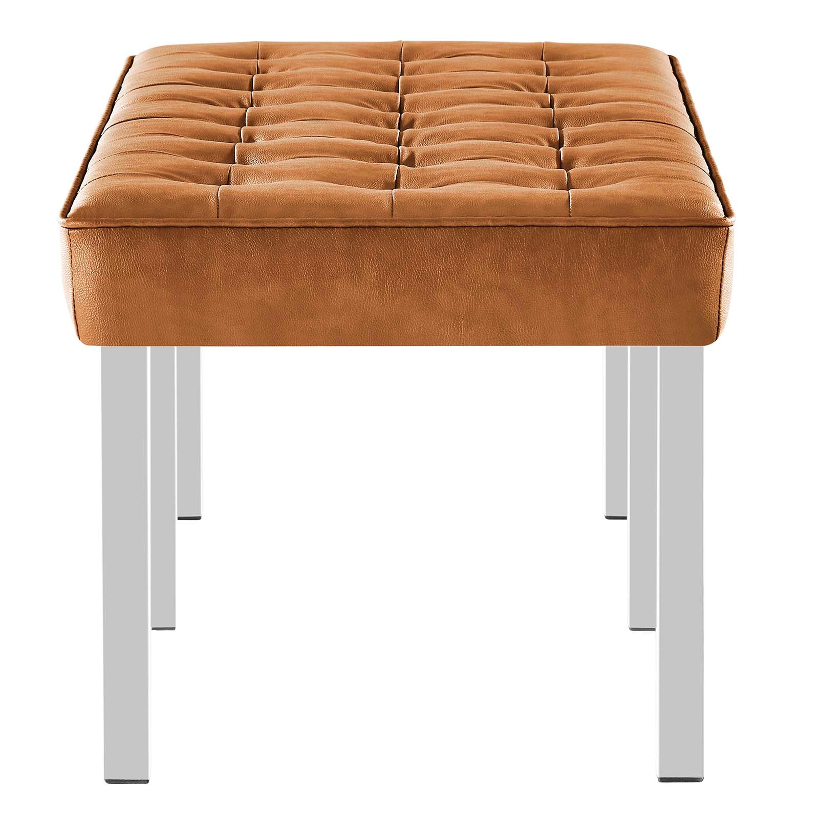 Modway Benches - Loft Tufted Large Upholstered Faux Leather Bench Silver Tan