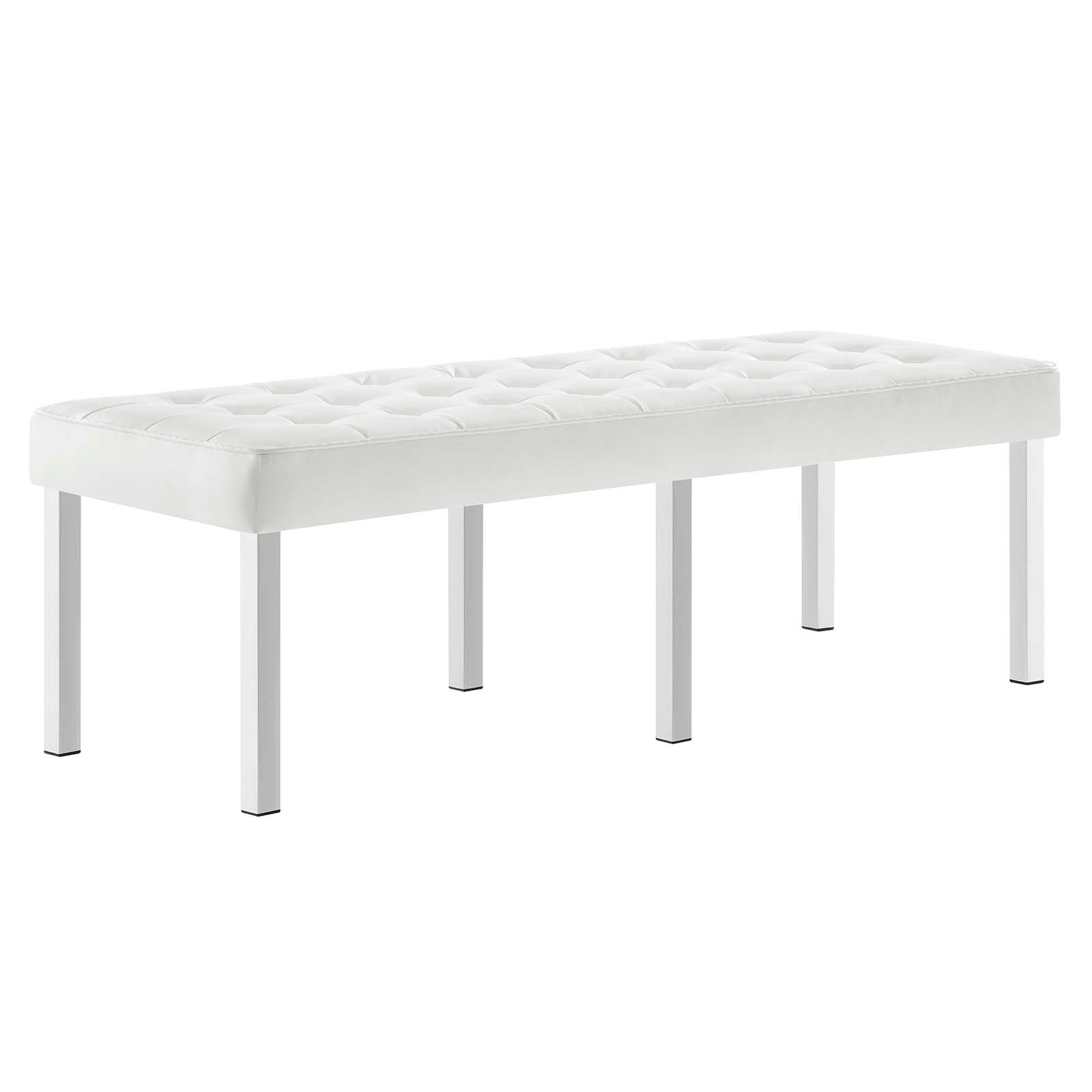 Modway Benches - Loft Tufted Large Upholstered Faux Leather Bench Silver White