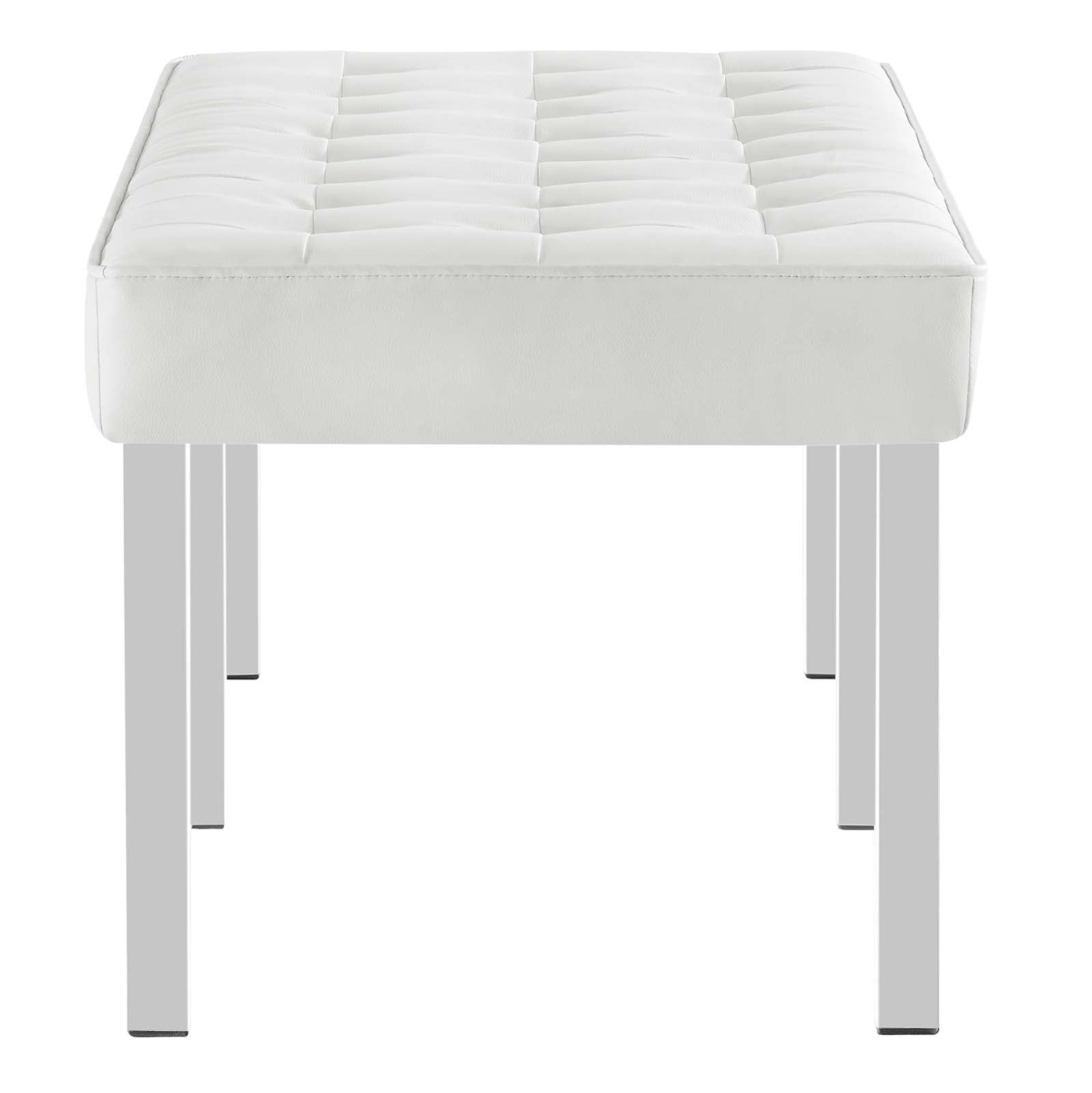 Modway Benches - Loft Tufted Large Upholstered Faux Leather Bench Silver White