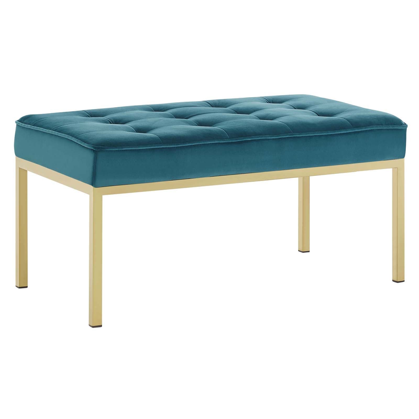 Modway Benches - Loft Gold Stainless Steel Leg Medium Performance Velvet Bench Gold Teal