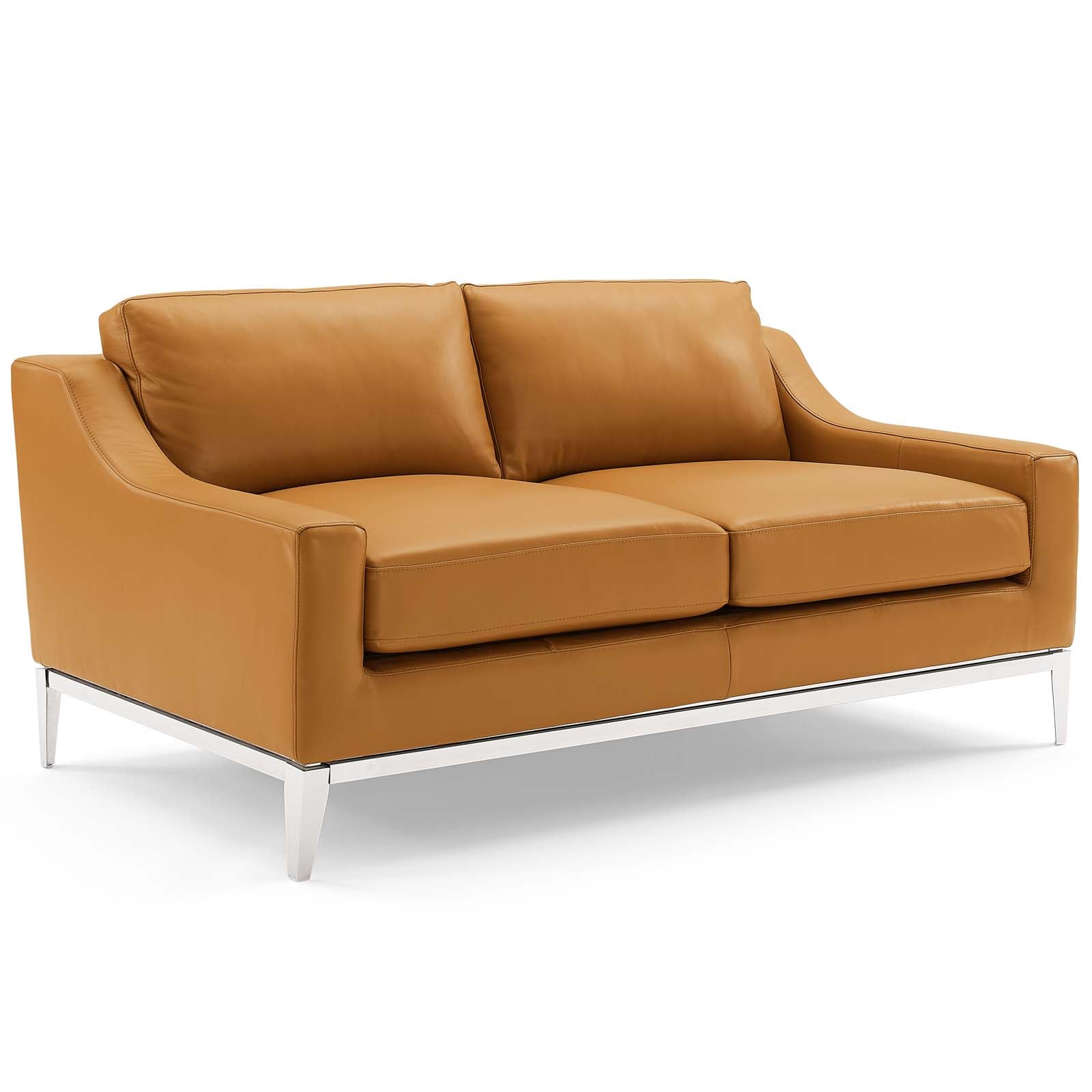 Modway Sofas & Couches - Harness 64" Stainless Steel Base Leather Loveseat Tan