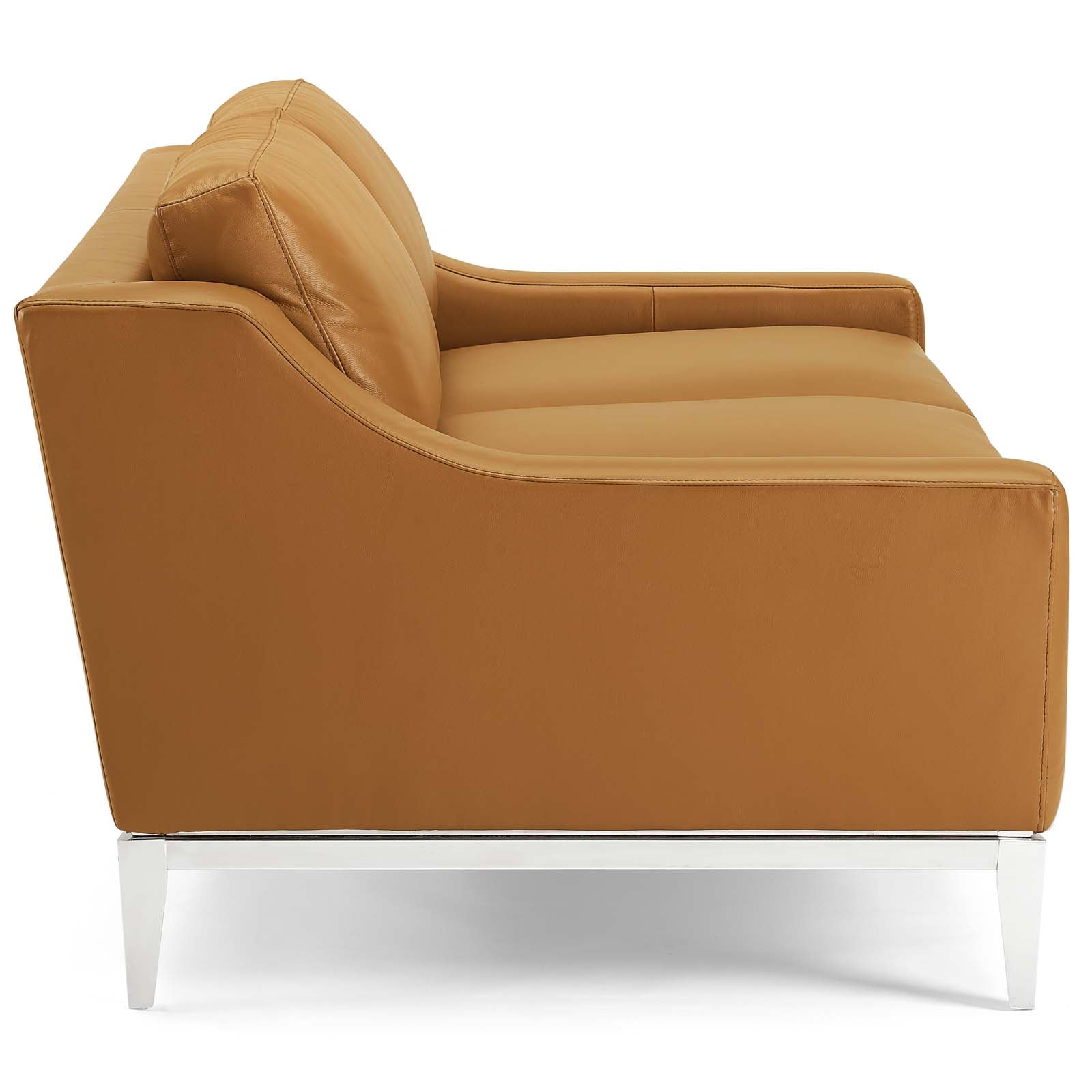 Modway Sofas & Couches - Harness 64" Stainless Steel Base Leather Loveseat Tan