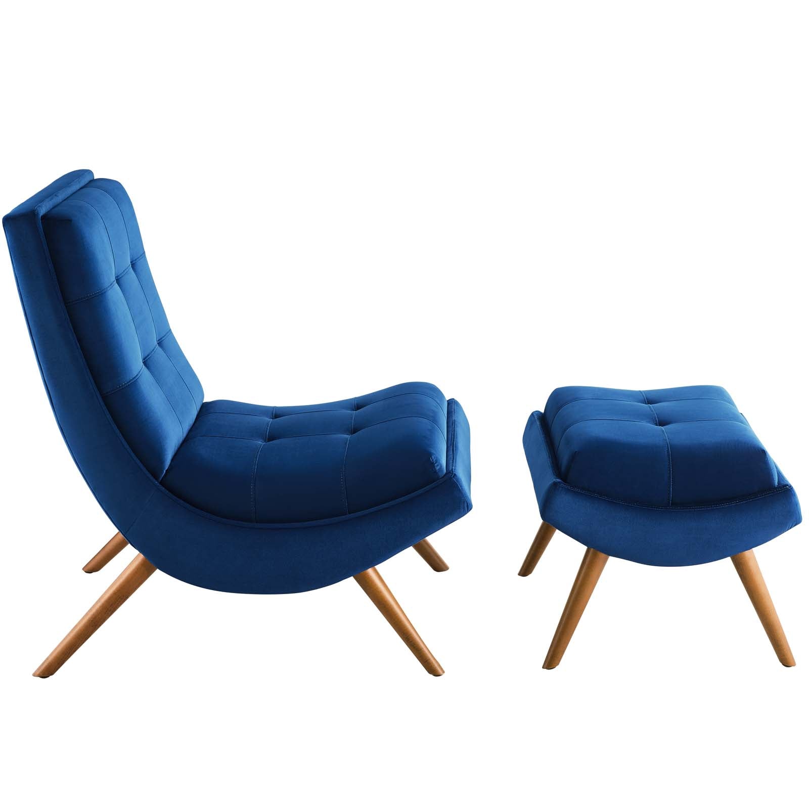 Modway Living Room Sets - Ramp Upholstered Performance Velvet Lounge Chair and Ottoman Set Navy