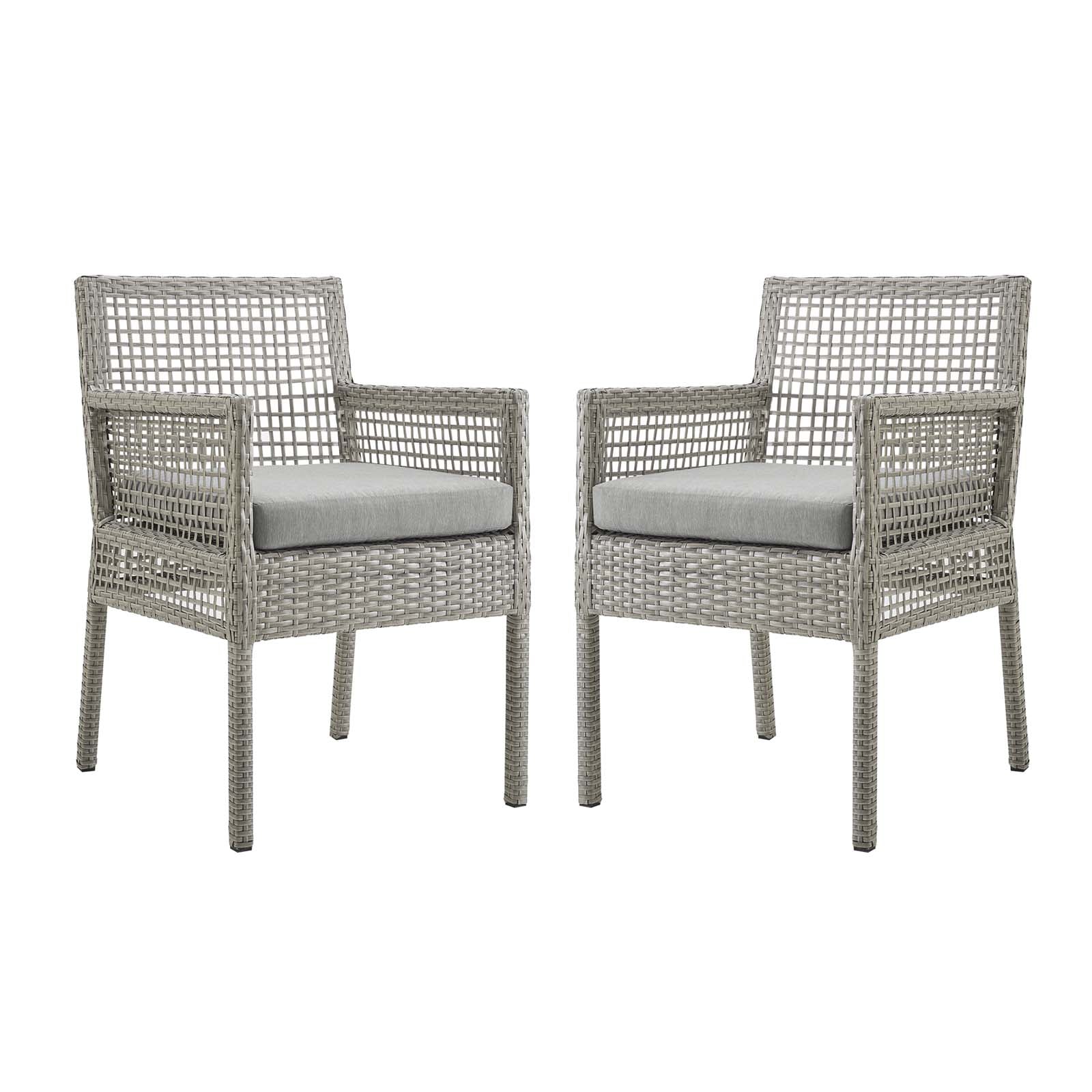 Modway Outdoor Dining Chairs - Aura Dining Armchair Outdoor Patio Wicker Rattan Set of 2 Gray