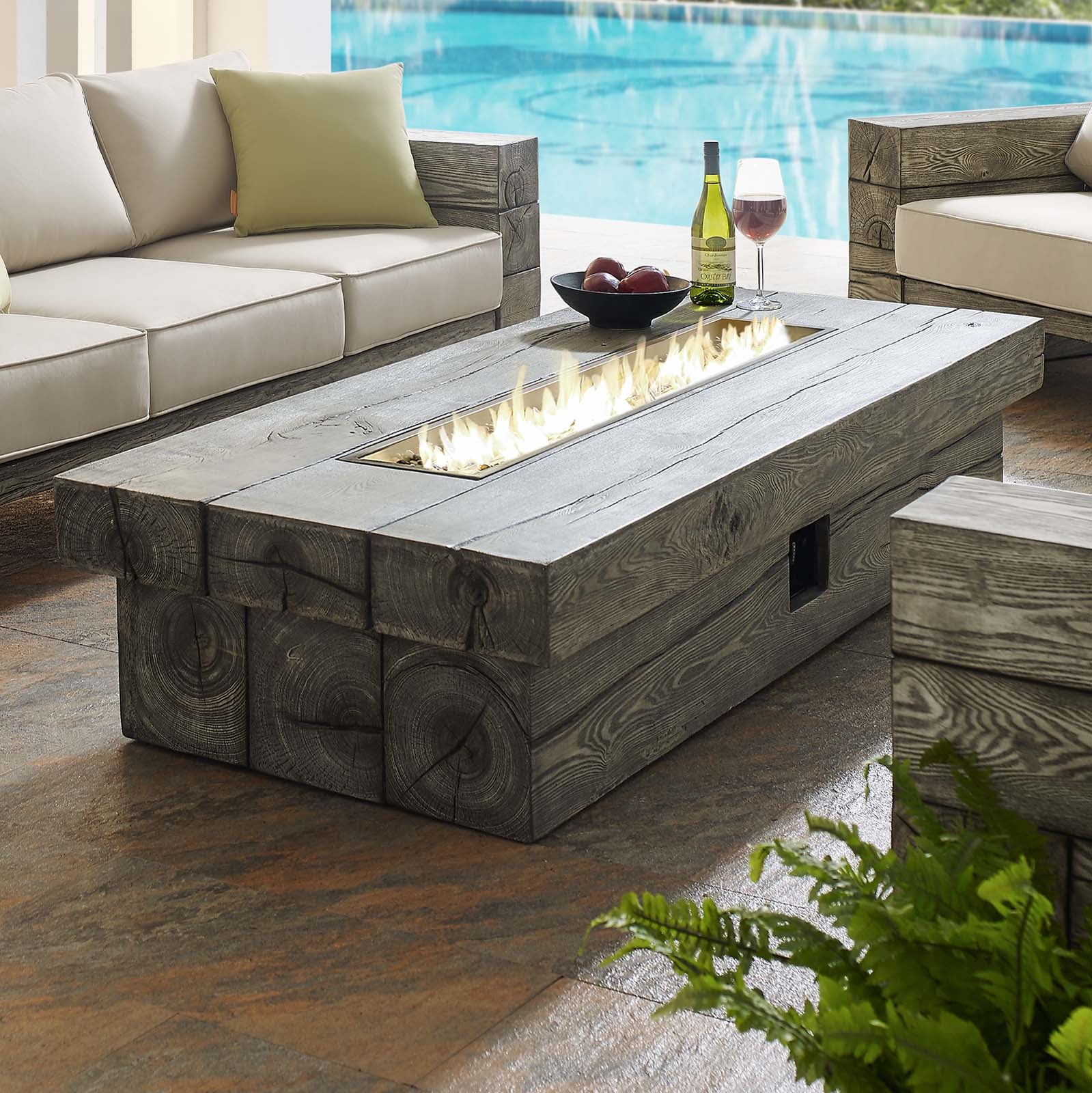 Modway Outdoor Coffee Tables - Manteo Rectangular Fire Pit Coffee Table Light Gray