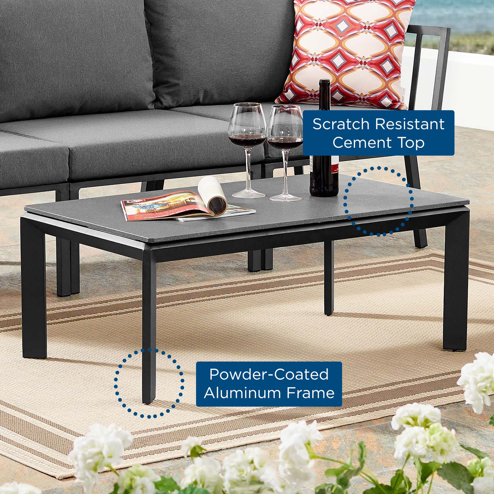 Modway Outdoor Coffee Tables - Riverside Rectangular Coffee Table Gray