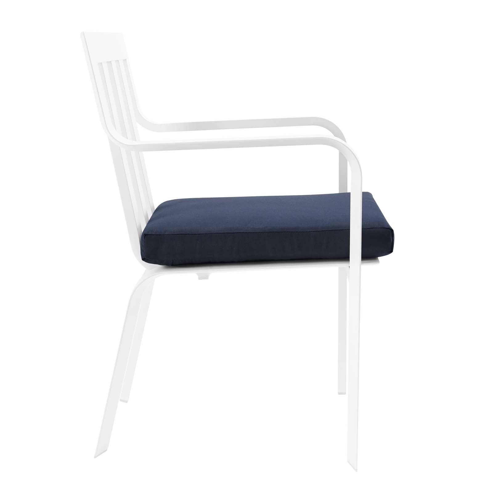 Modway Outdoor Dining Chairs - Baxley Stackable Outdoor Patio Aluminum Dining Armchair White Navy