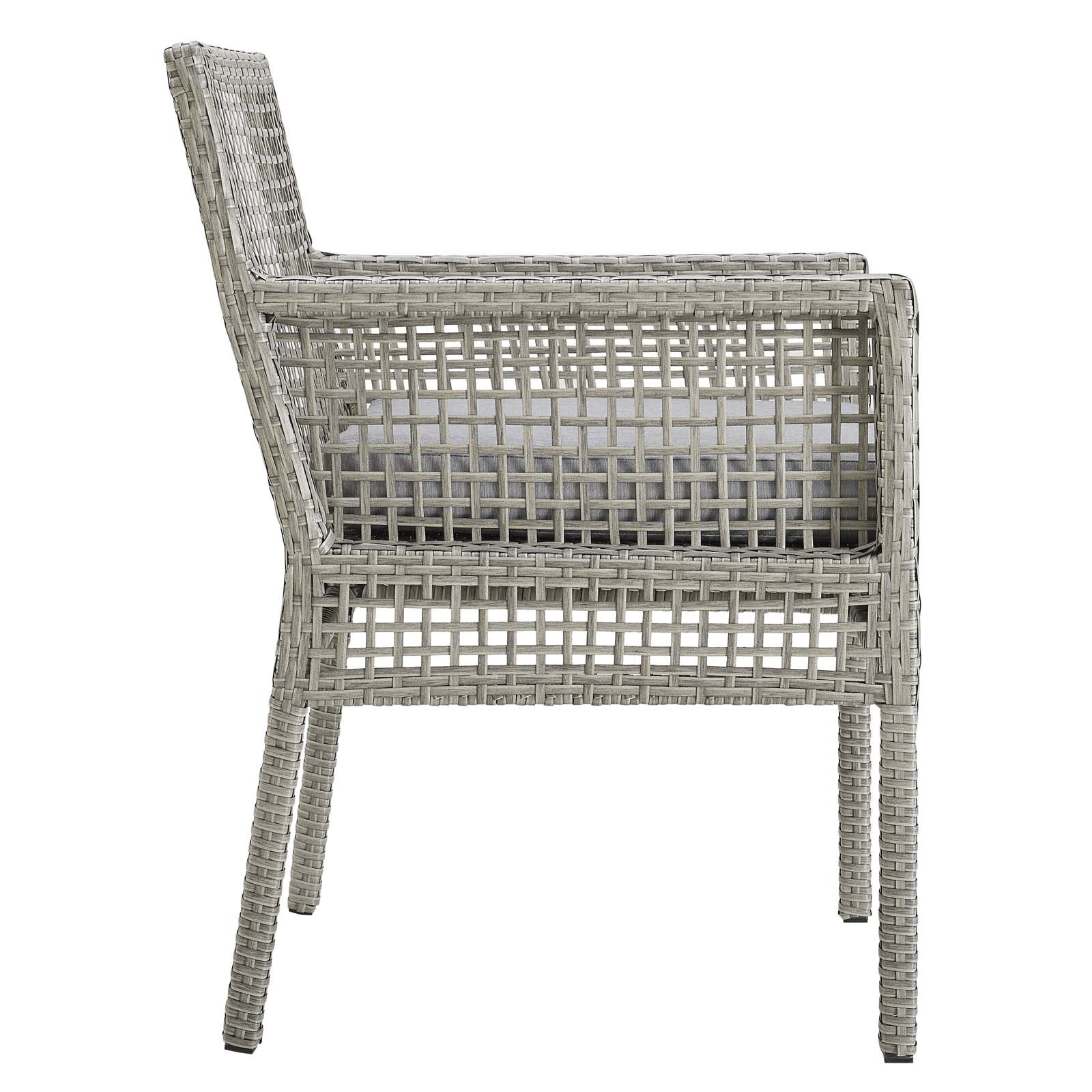 Modway Outdoor Dining Chairs - Aura Dining Armchair Outdoor Patio Wicker Rattan Set of 4 Gray