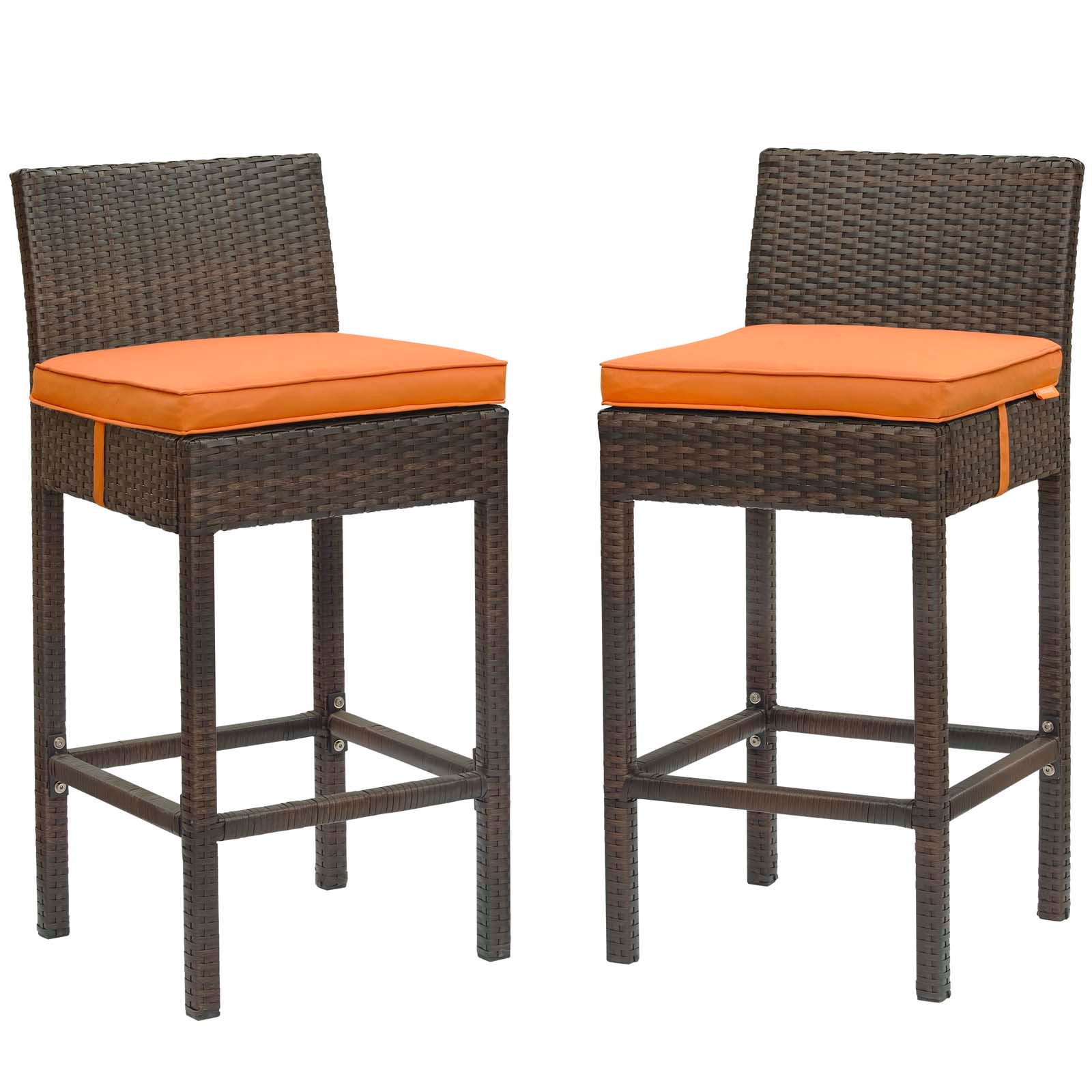 Modway Outdoor Barstools - Conduit Bar Stool Outdoor Patio Wicker Rattan Set of 2 Brown Orange