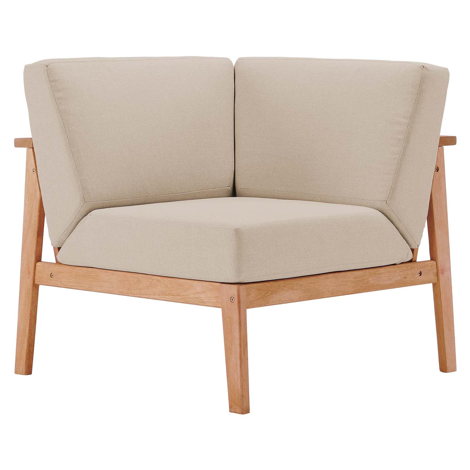 Modway Outdoor Chairs - Sedona Outdoor Patio Eucalyptus Wood Sectional Sofa Corner Chair Natural Taupe