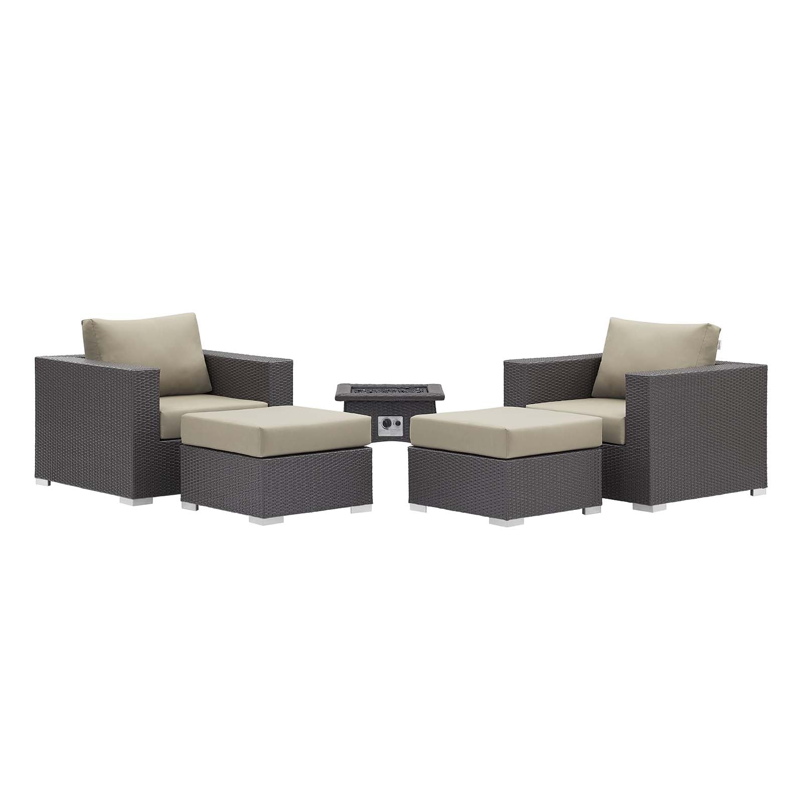 Modway Outdoor Conversation Sets - Convene 5 Piece Set Outdoor Patio with Fire Pit Espresso