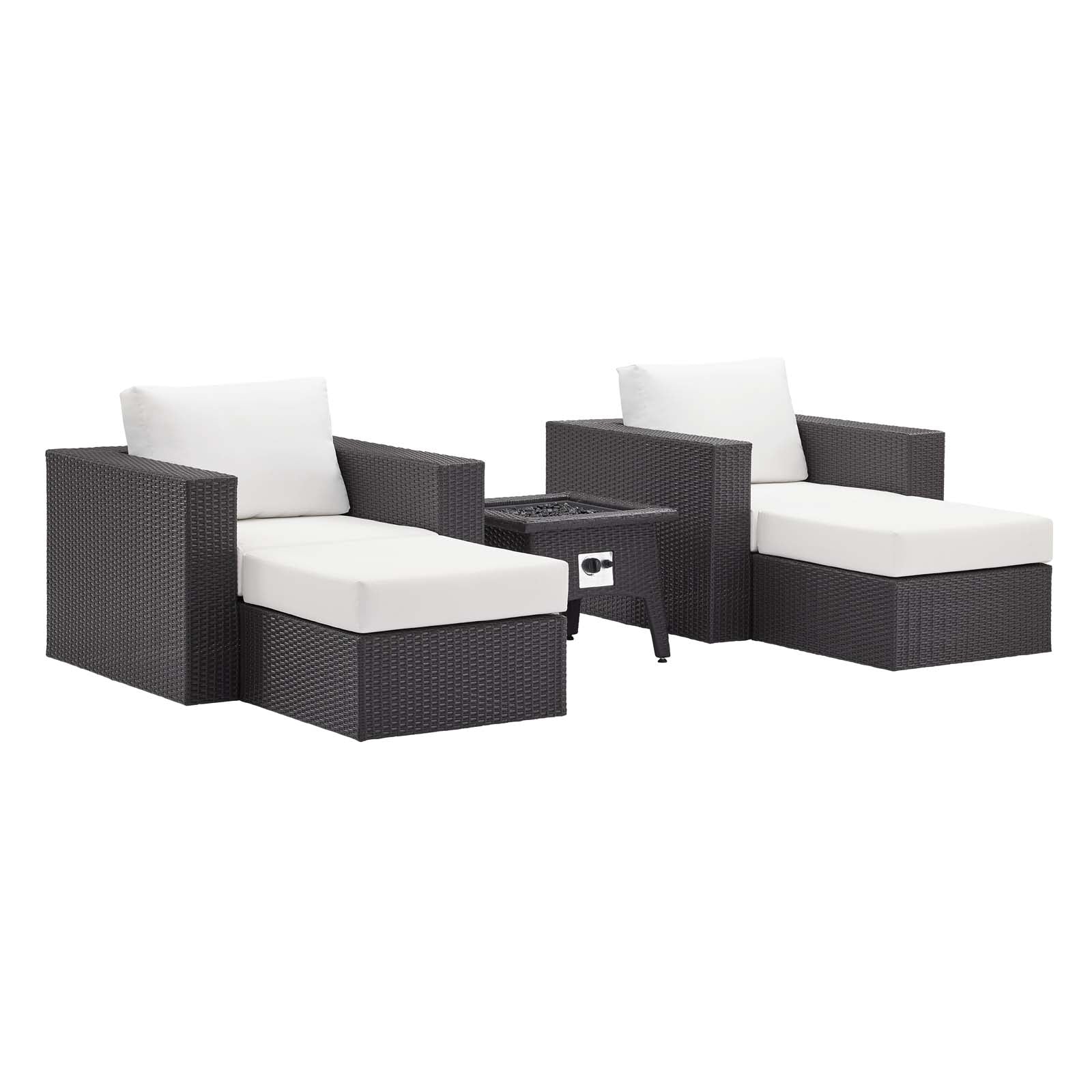 Modway Outdoor Conversation Sets - Convene 5 Piece Set Outdoor Patio with Fire Pit Espresso White