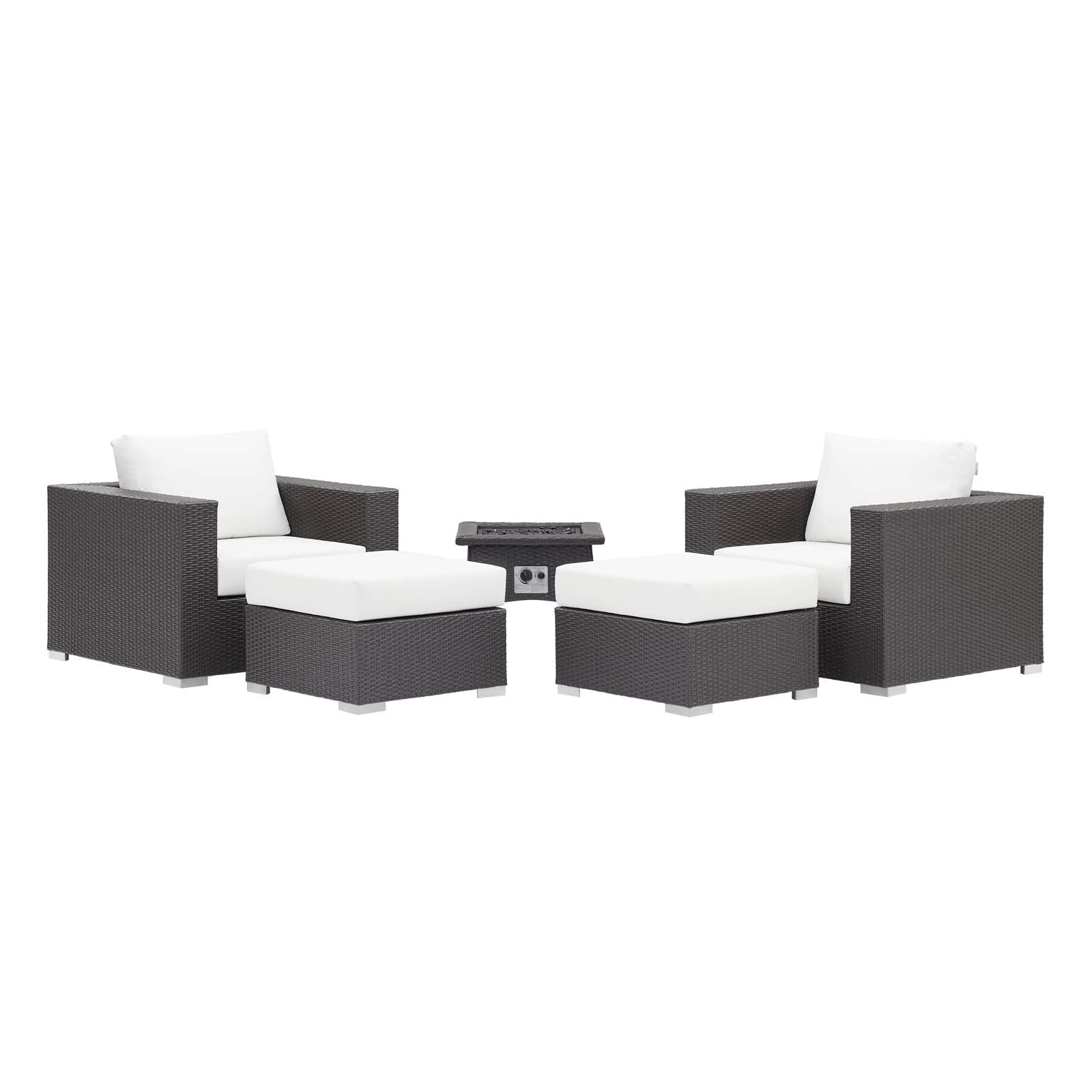 Modway Outdoor Conversation Sets - Convene 5 Piece Set Outdoor Patio with Fire Pit Espresso White