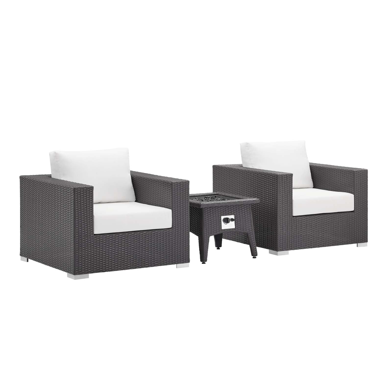 Modway Outdoor Conversation Sets - Convene 3 Piece Set Outdoor Patio with Fire Pit Espresso and White