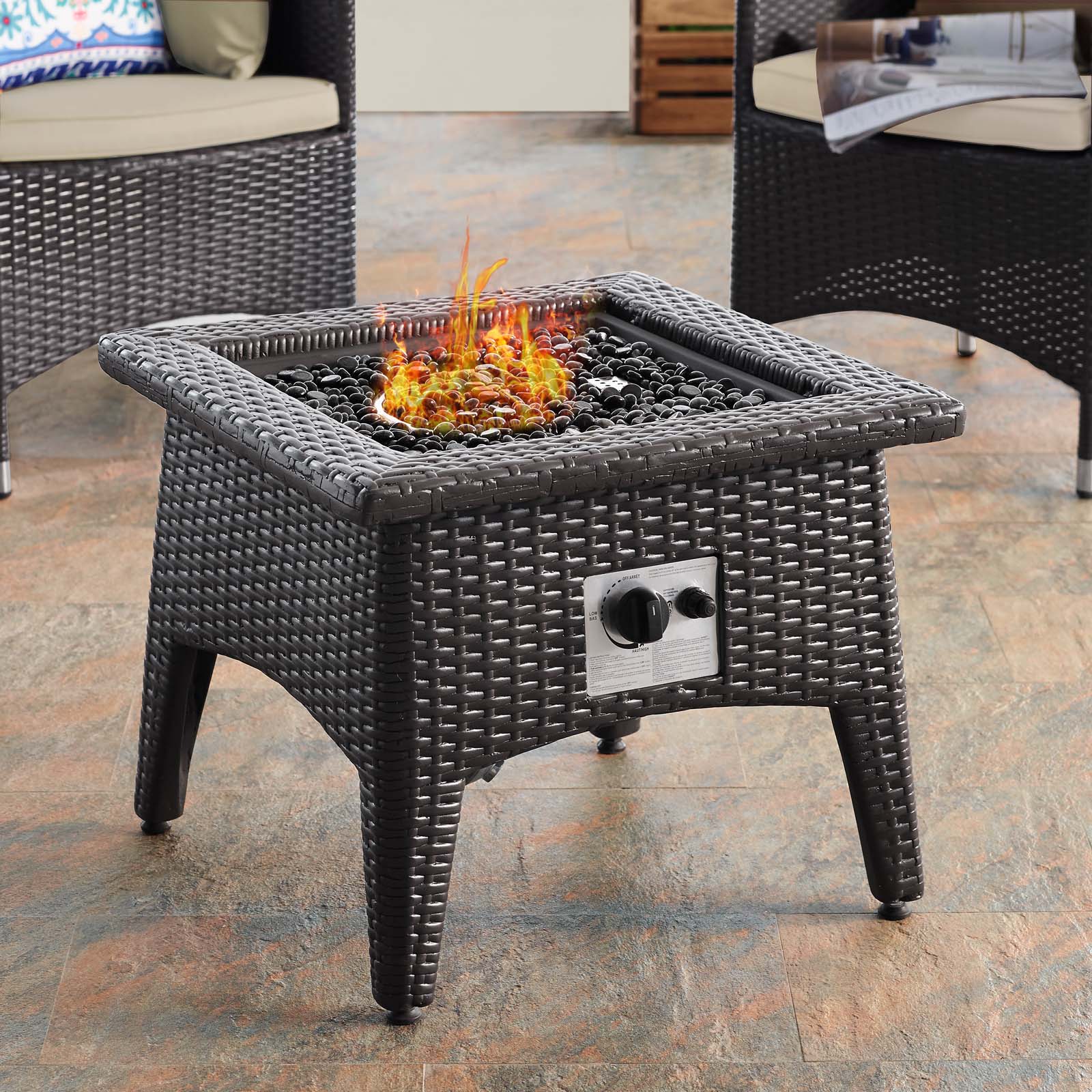 Modway Outdoor Dining Sets - Convene 3 Piece Set Outdoor Patio with Fire Pit Espresso Beige 71"