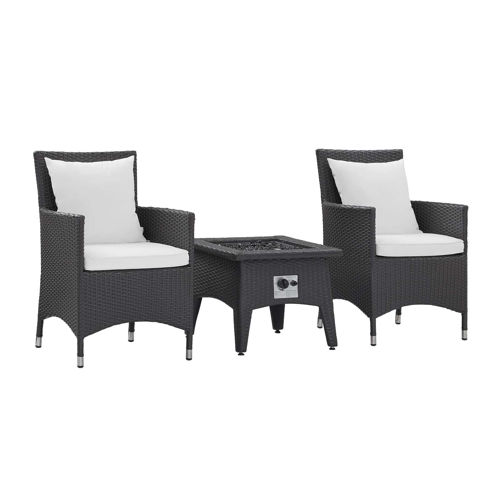 Modway Outdoor Conversation Sets - Convene 3 Piece Set Outdoor Patio with Fire Pit Espresso White