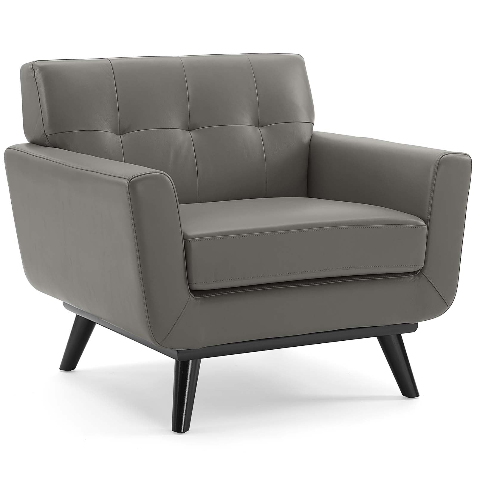 Modway Accent Chairs - Engage Top-Grain Leather Living Room Lounge Accent Armchair Gray