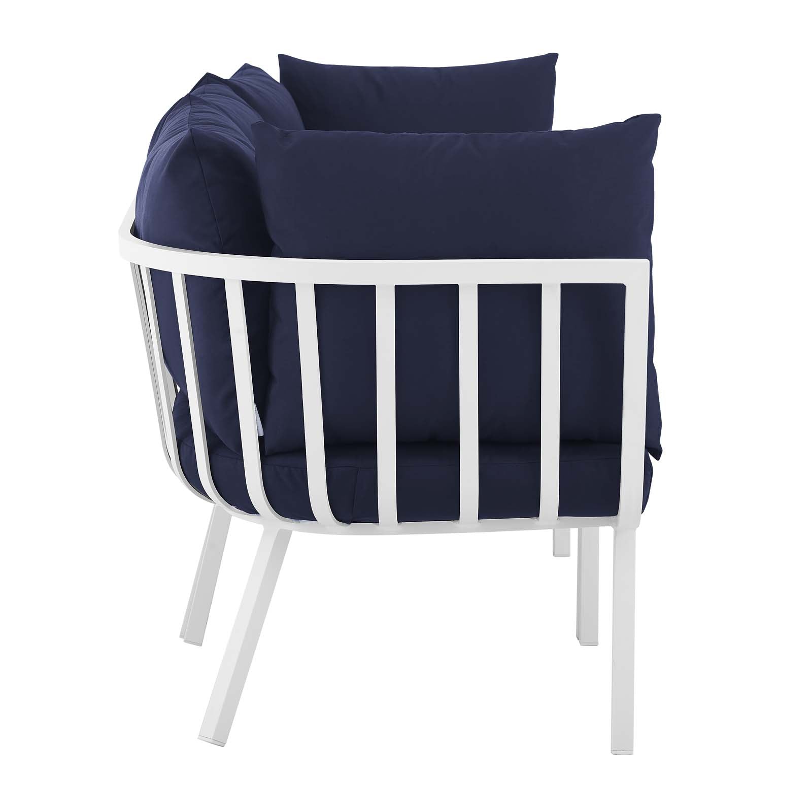 Modway Outdoor Conversation Sets - Riverside 3 Piece Outdoor Patio Aluminum Sectional Sofa Set White Navy