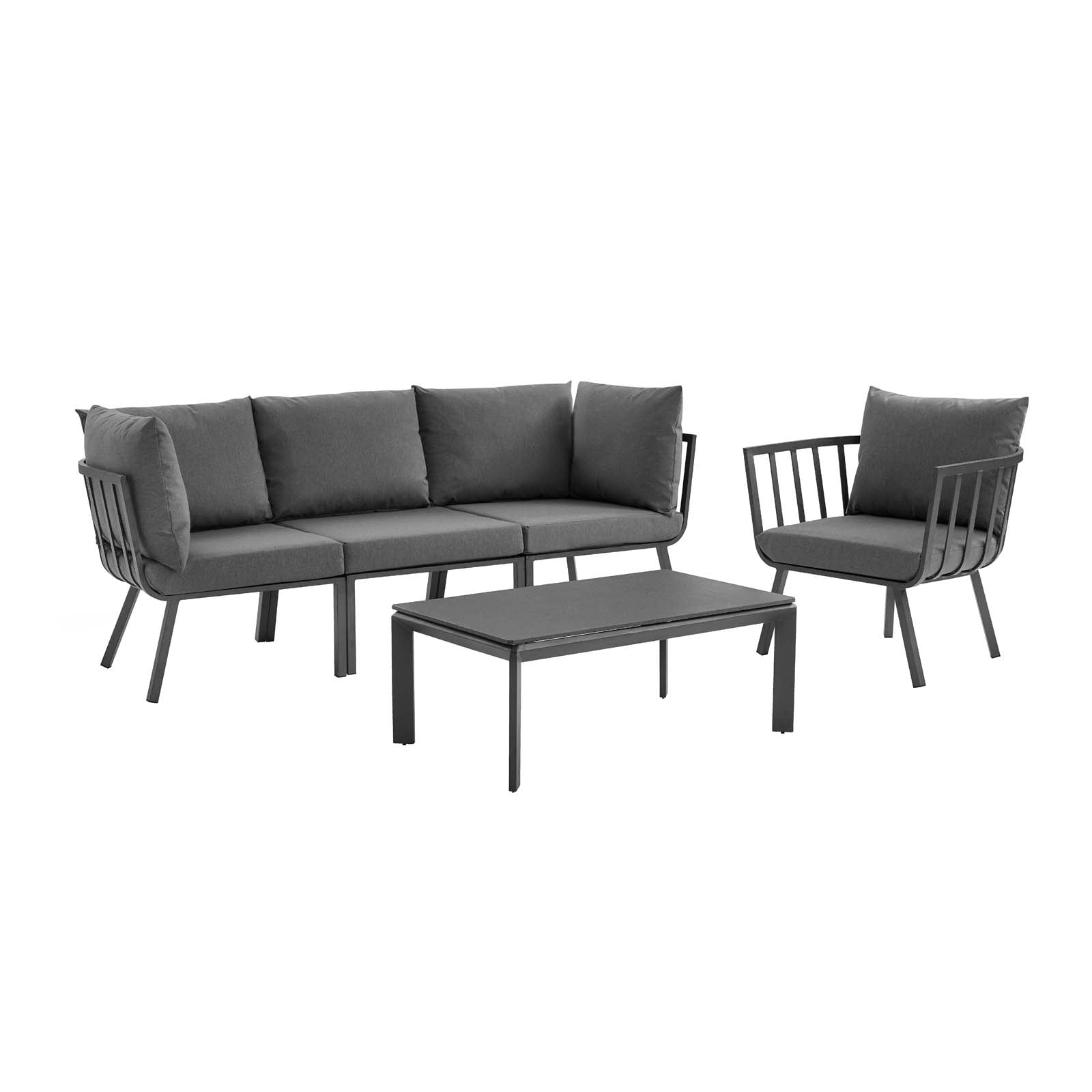 Modway Outdoor Conversation Sets - Riverside 5 Piece Outdoor Patio Set Gray Charcoal