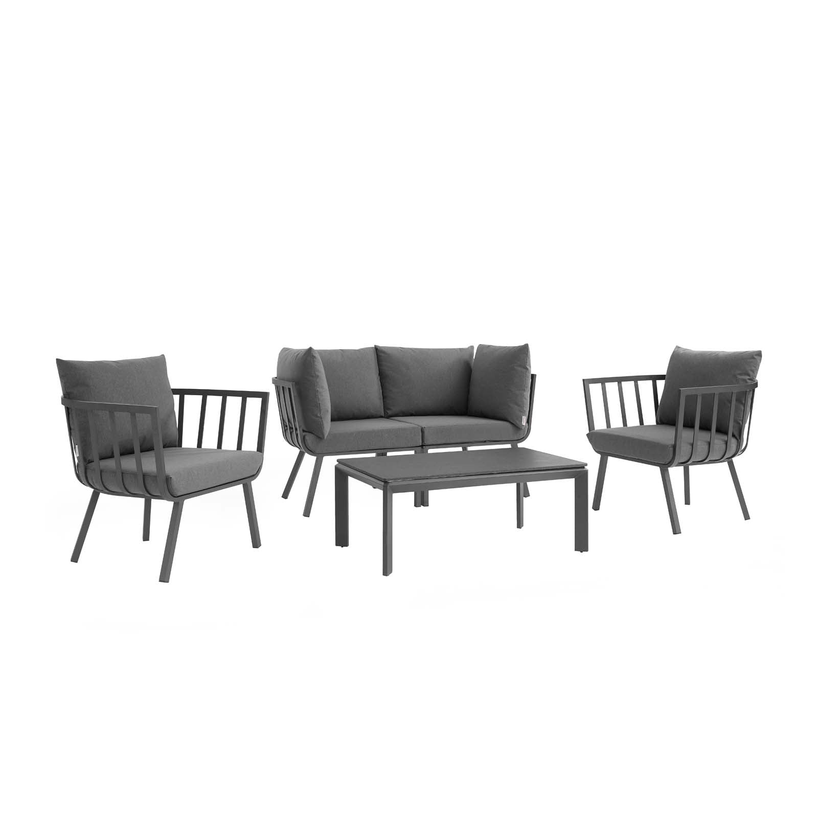Modway Outdoor Conversation Sets - Riverside 5 Piece Outdoor Patio Set Gray and Charcoal