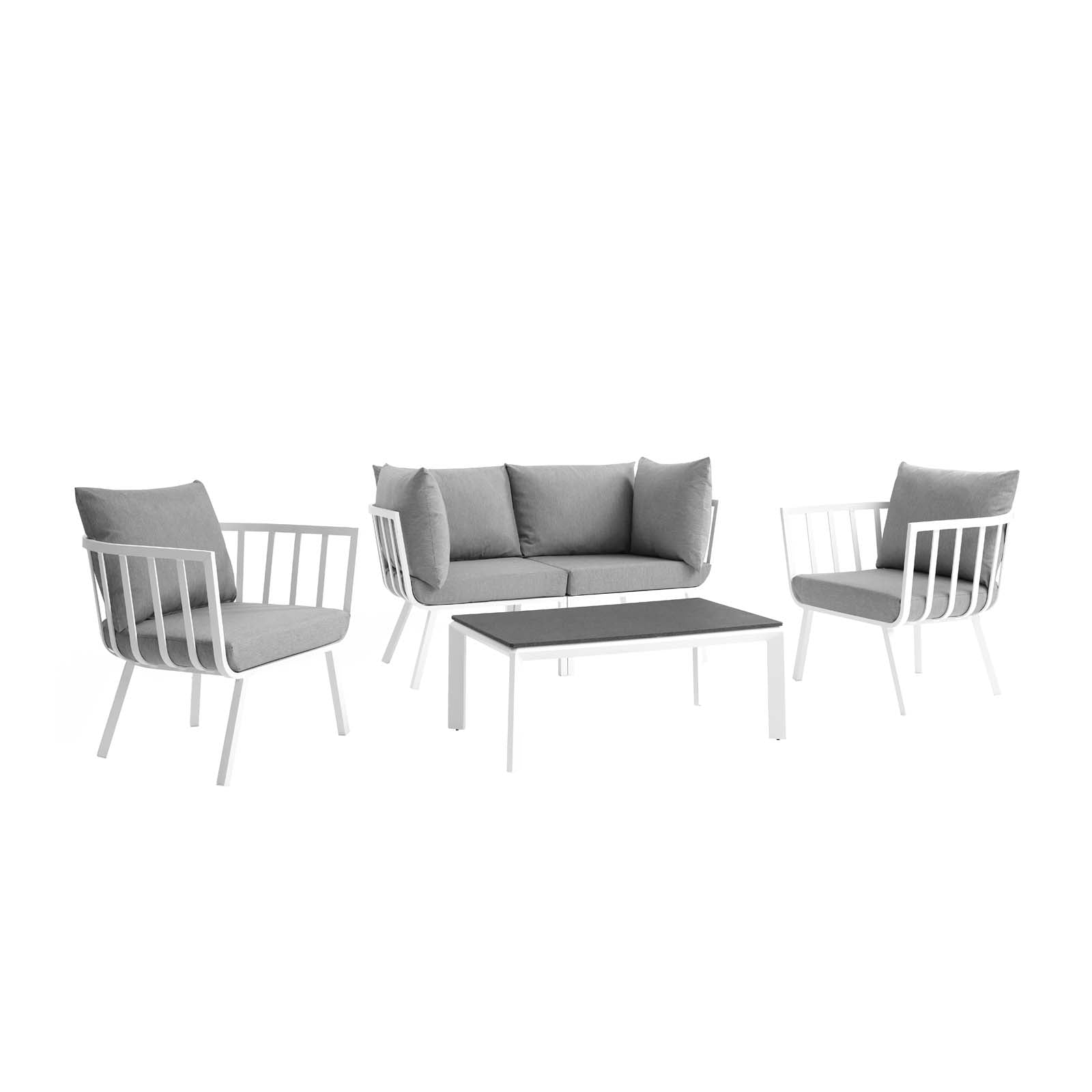 Modway Outdoor Conversation Sets - Riverside 5 Piece Outdoor 116" W Patio Aluminum Set White Gray