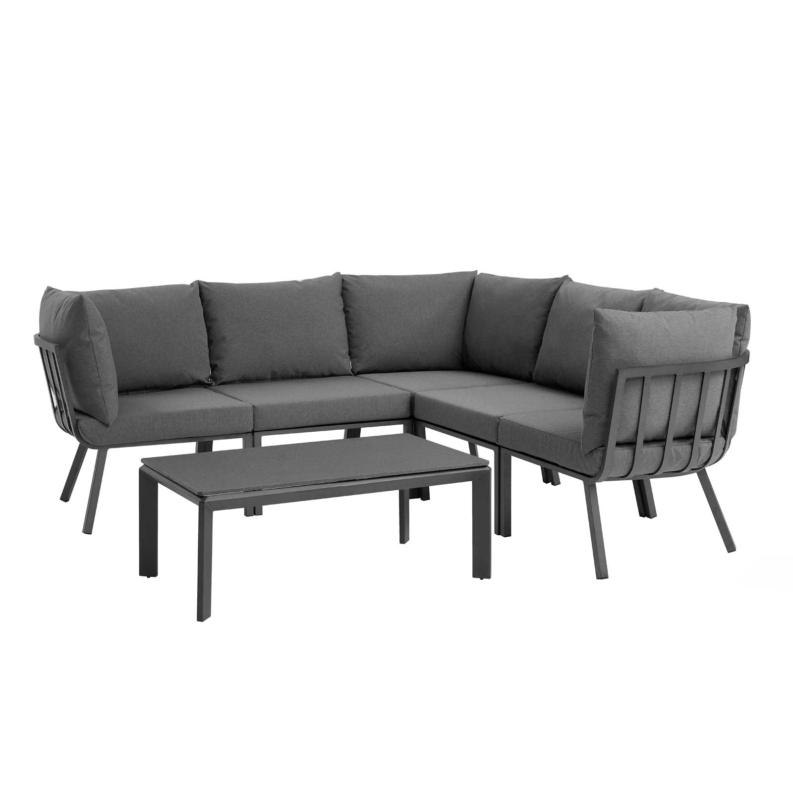 Modway Outdoor Conversation Sets - Riverside 6 Piece Outdoor Patio Aluminum Set Gray Charcoal
