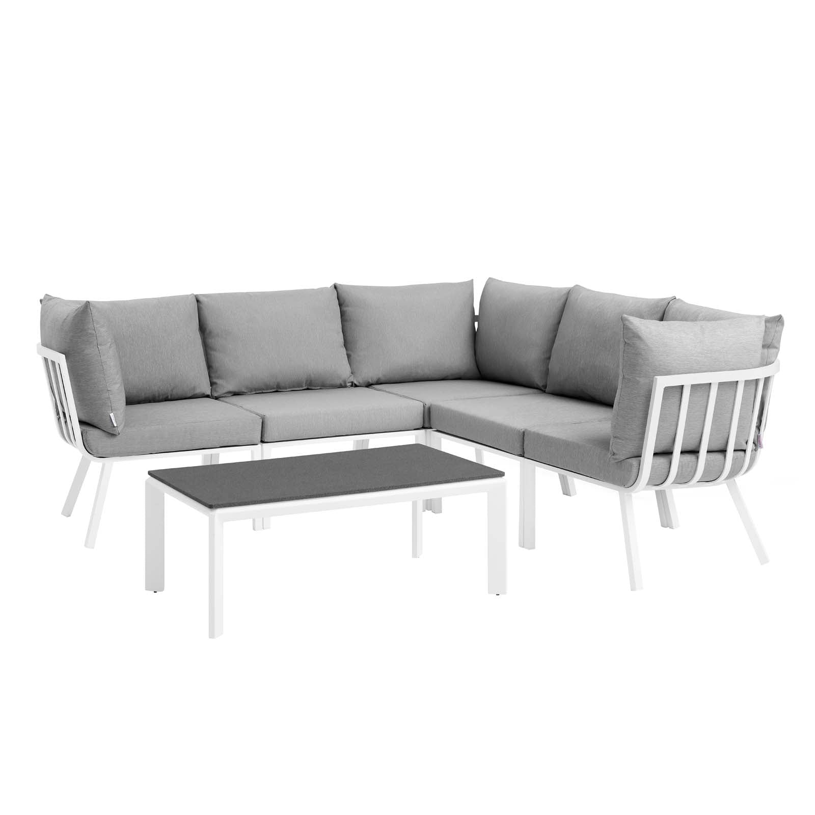 Modway Outdoor Conversation Sets - Riverside 6 Piece Outdoor 85.5 " W Patio Aluminum Set White Gray