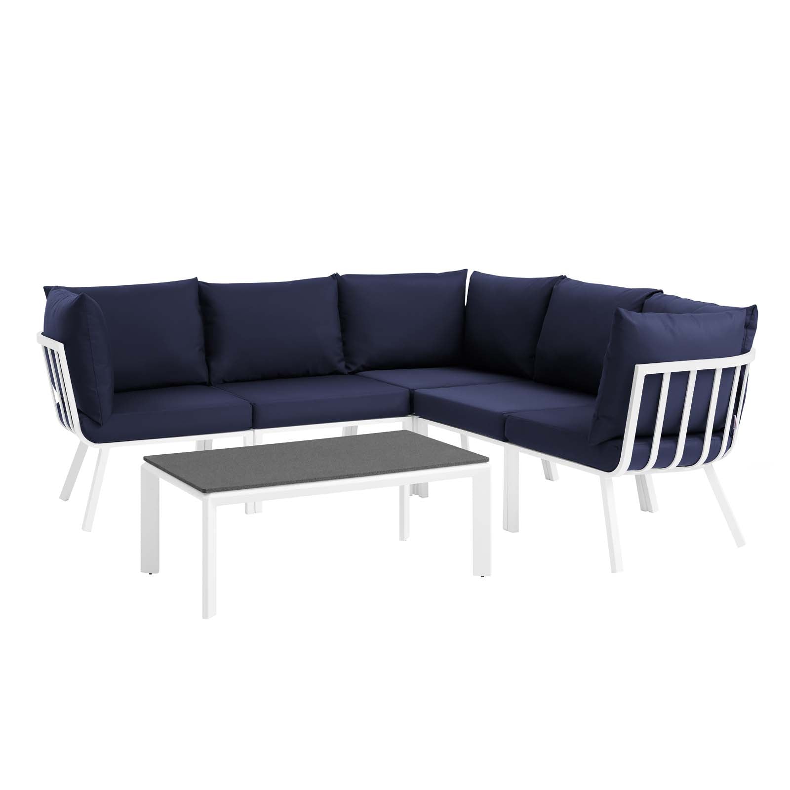 Modway Outdoor Conversation Sets - Riverside 6 Piece Outdoor Patio Aluminum Set White Navy