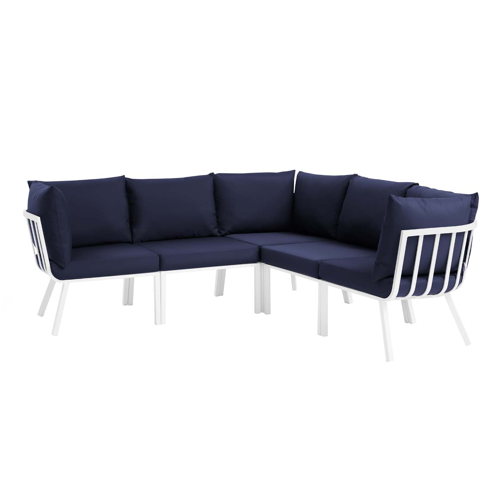 Modway Outdoor Conversation Sets - Riverside 5 Piece Outdoor Patio Aluminum Sectional White Navy