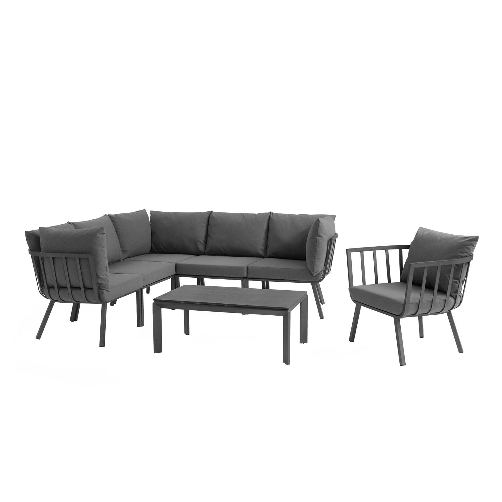 Modway Outdoor Conversation Sets - Riverside 7 Piece Outdoor Patio Aluminum Set Gray Charcoal