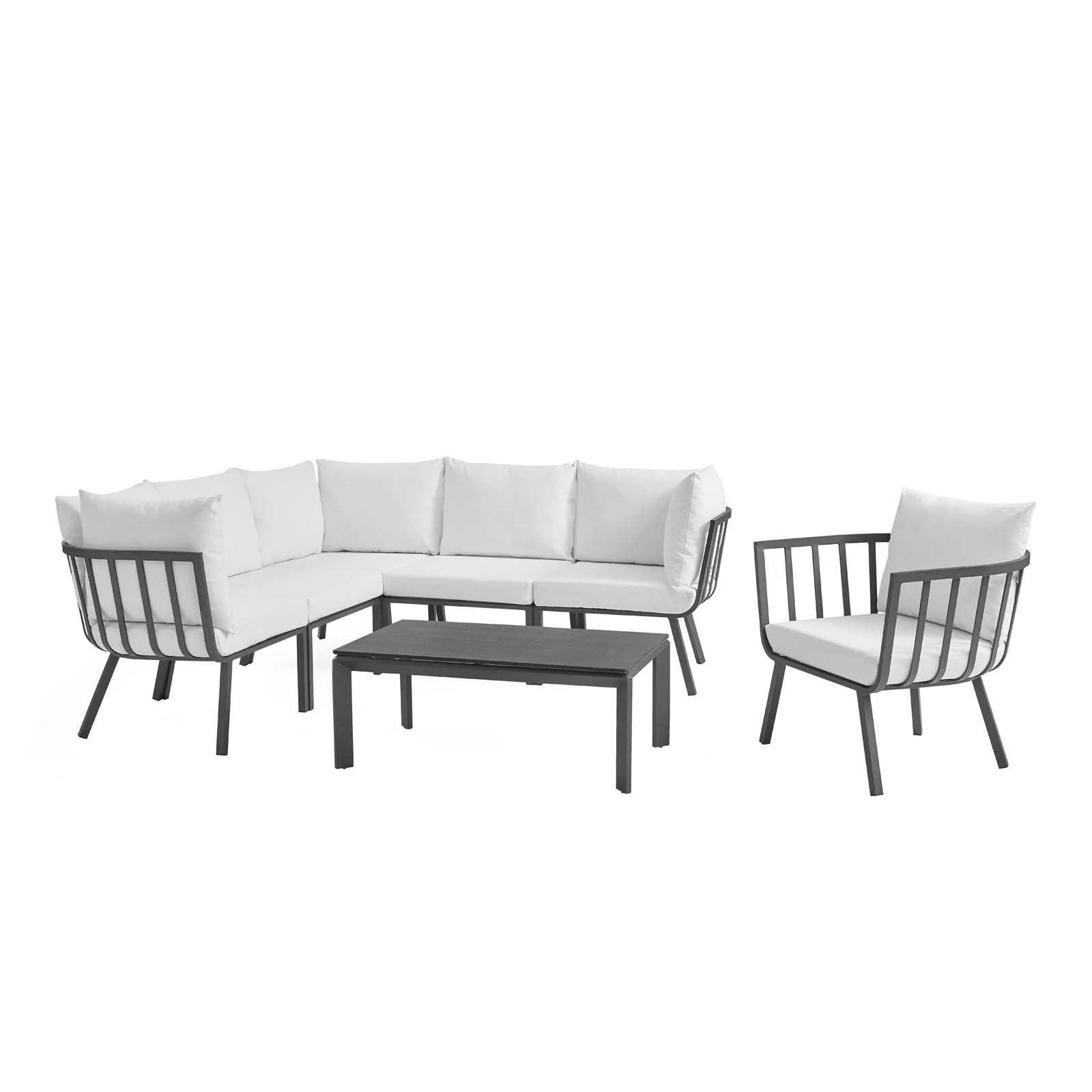 Modway Outdoor Conversation Sets - Riverside 7 Piece Outdoor Patio Aluminum Set Gray White